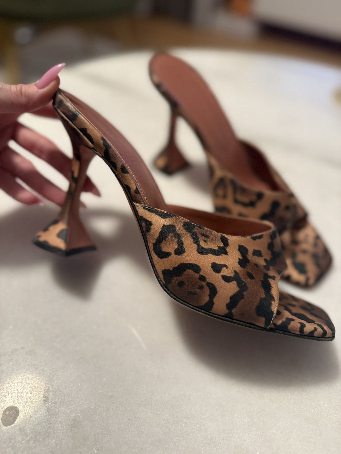 Amina Muaddi Amina Muaddi satin leopard mules heels Size US 10 / IT 40 - 1 Thumbnail