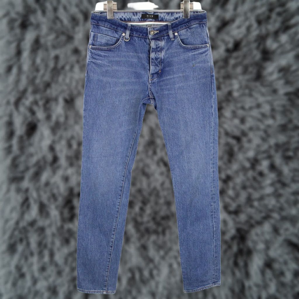 Vintage NEUW Lou Slim Jeans Men's W31/L34 Whiskers Button Fly Fade Blue Denim Jeans Slim Size US 31 - 1 Thumbnail