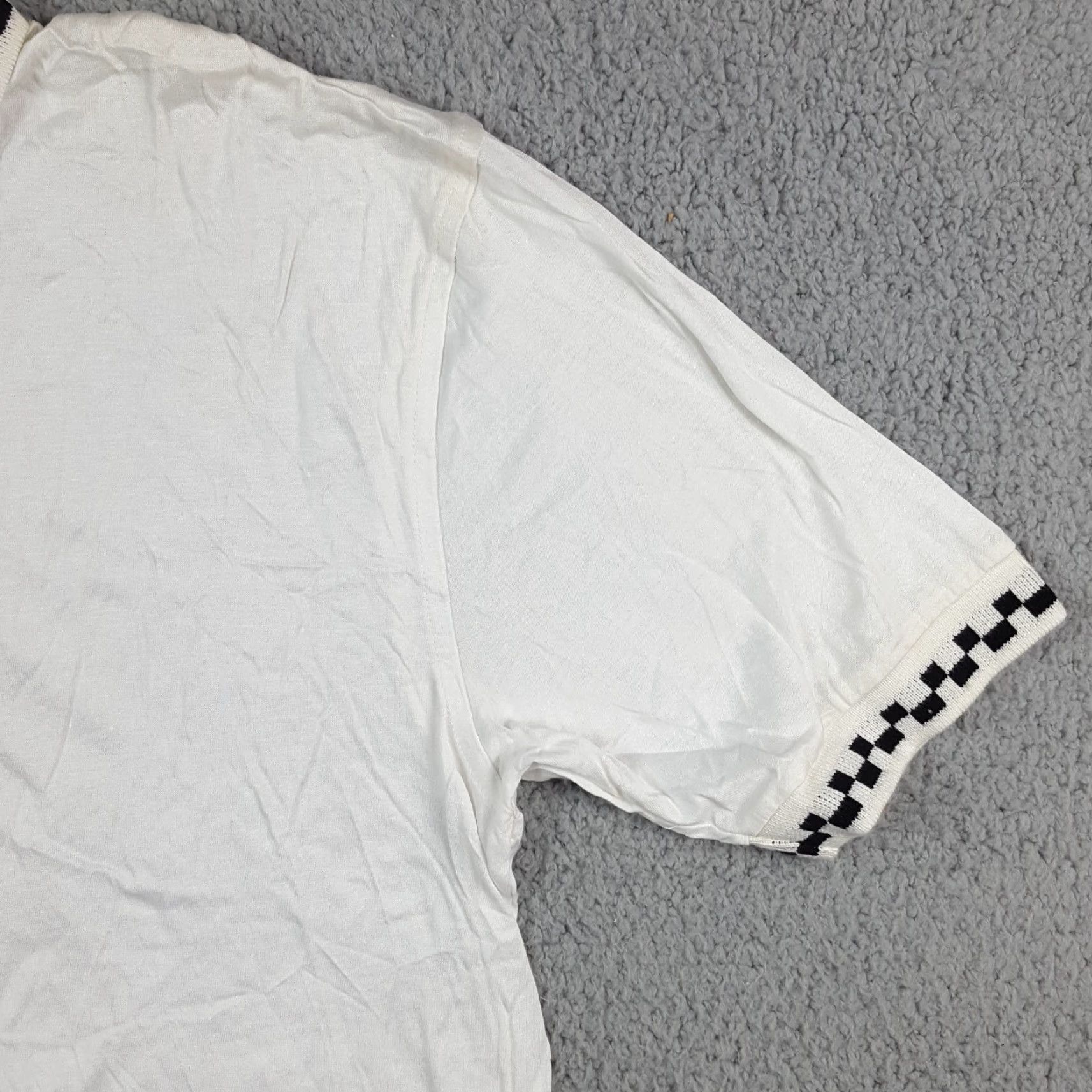 Vintage Alexa Stirling Polo Shirt Women's L White Checked Polo Shirt Short Sleeve Cotton Vintage 90s Golf Tennis Preppy Pullover Top Womens Size L / US 10 / IT 46 - 3 Thumbnail