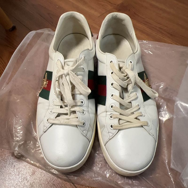 Gucci Gucci Ace Leather Sneakers in White and Green -2508 Size US 10.5 / EU 43-44 - 2 Thumbnail
