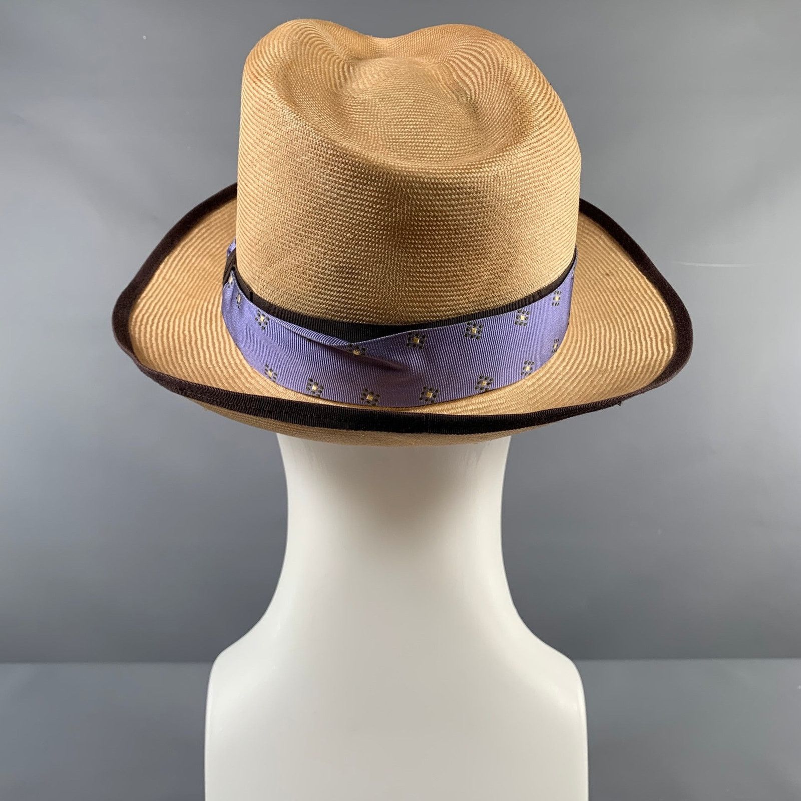 Vintage VINTAGE Size 7 3/8 Beige Purple Woven Silk Straw Hats Size ONE SIZE - 4 Thumbnail