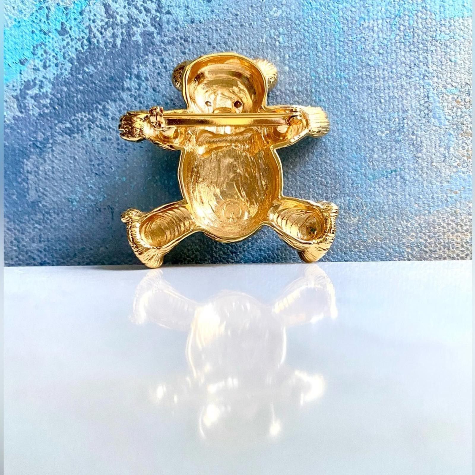 St. John VTG St. John 24K Gold Teddy Bear Brooch Black Enamel Bow Size ONE SIZE - 2 Thumbnail