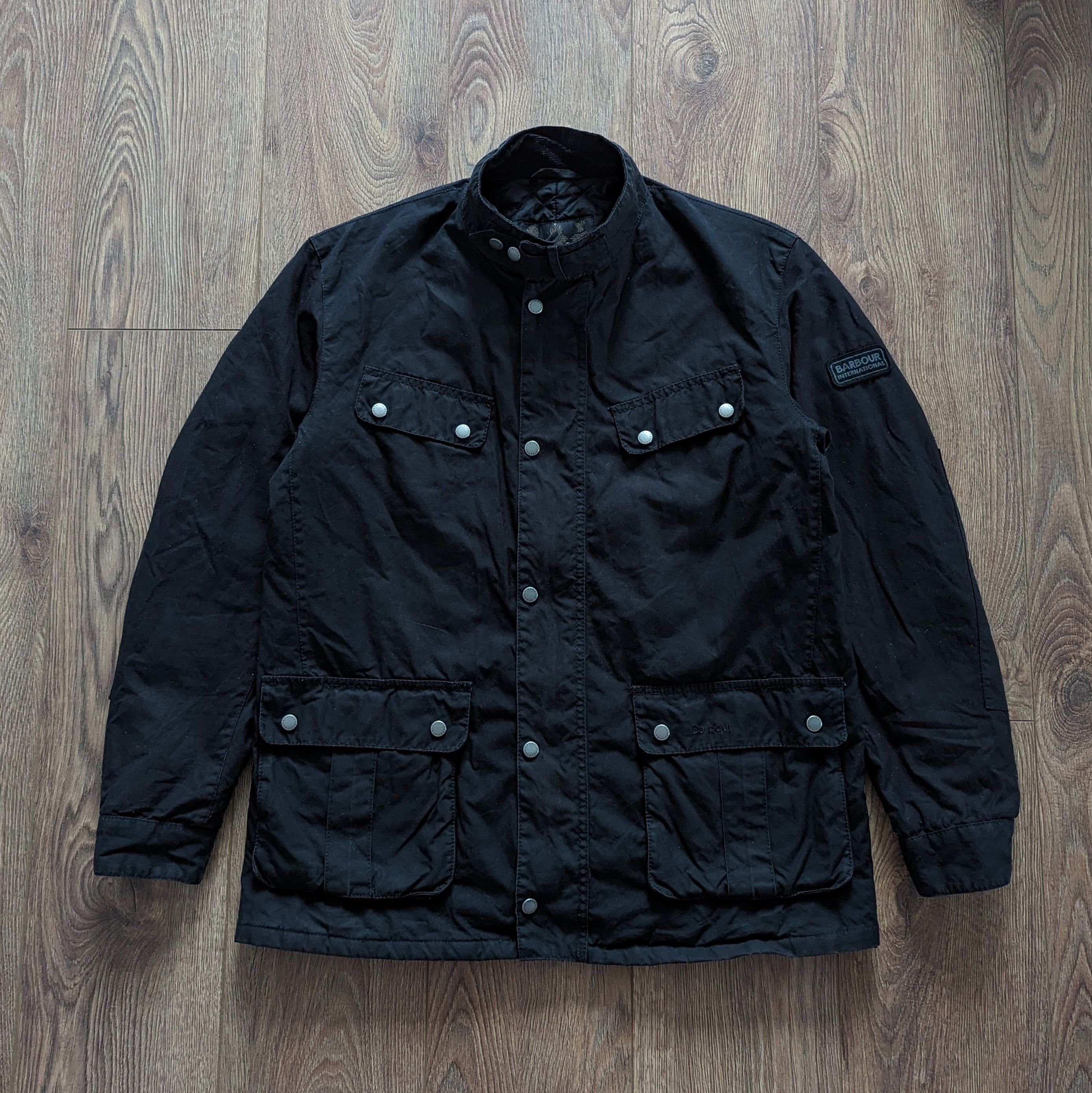 image of Barbour International Duke Wax Jacket Motorcycle Clothing XL in Black, Men's