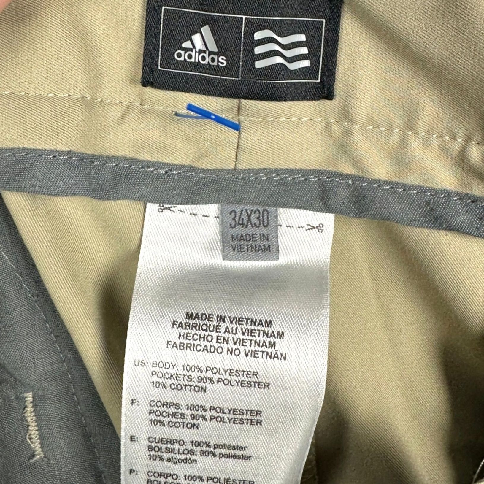 Adidas Adidas Pants Mens 34X30 Khaki Tan Golf Khakis Straight Leg Flat Front Front Slash Pocket Size US 34 / EU 50 - 4 Thumbnail