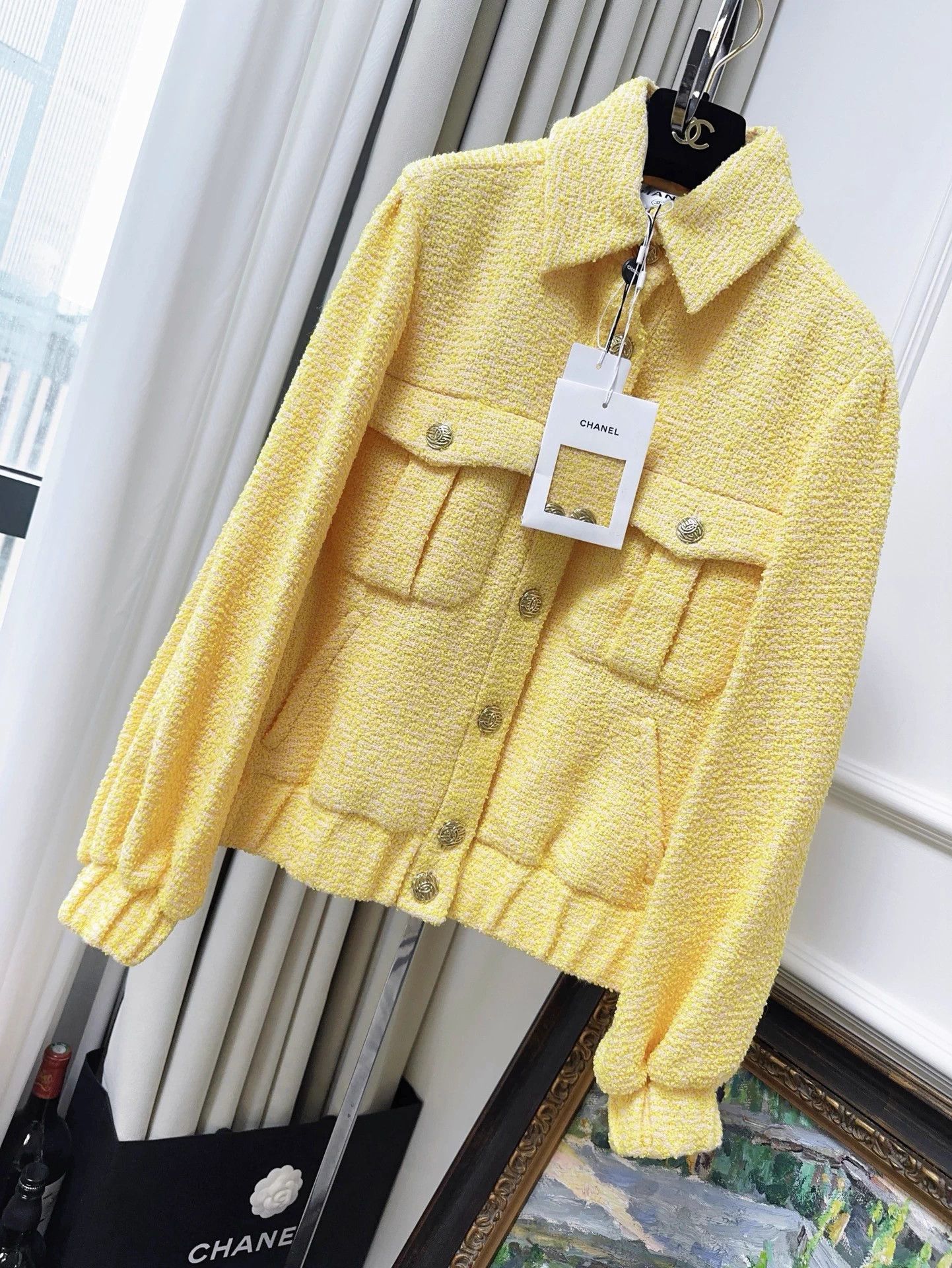 Chanel Chanel 21P Light Yellow Two-Pocket Woven 38 Jacket Size S / US 4 / IT 40 - 1 Thumbnail