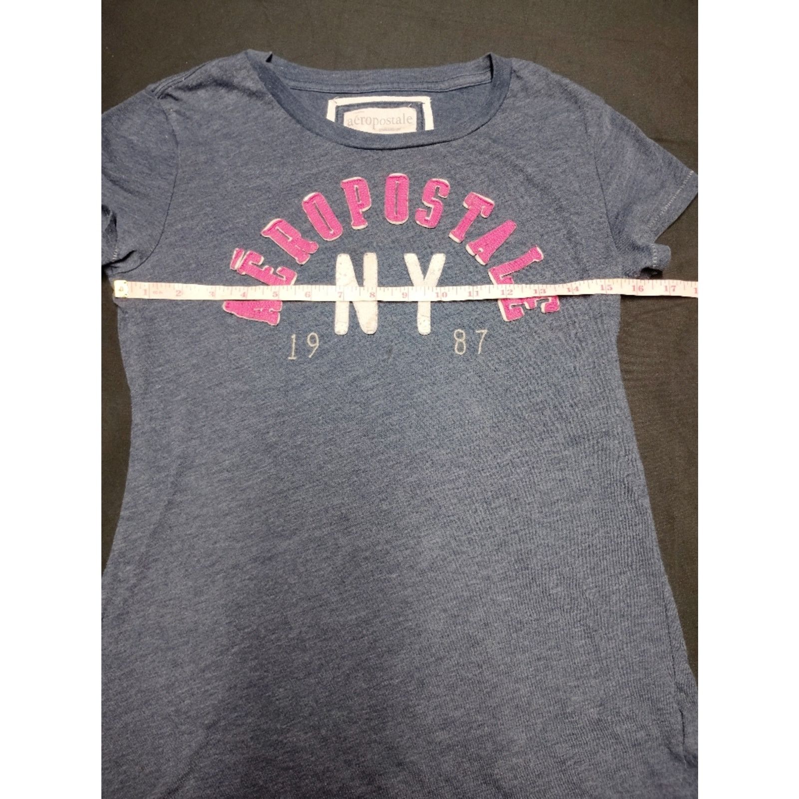 Aeropostale Aeropostale Heather Gray Blue Tee with Pink NY Graphic Size L / US 10 / IT 46 - 3 Thumbnail