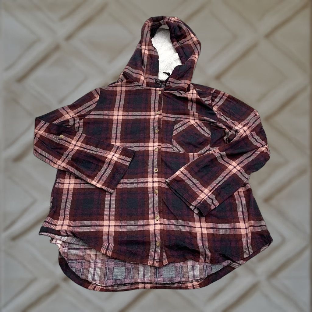 Vintage Polly & Esther Hoodie Womens XL Multi Plaid Flannel Sherpa Jacket Button Down Size XL / US 12-14 / IT 48-50 - 1 Thumbnail