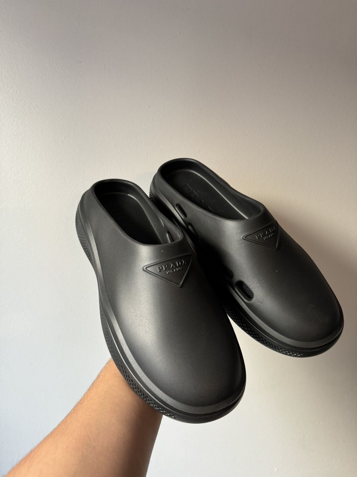 PRADA Men\'s Mellow Rubber Mules Clogs Slip On Loafer Shoes Black Size 42 / US 9 Prada Men main image 2