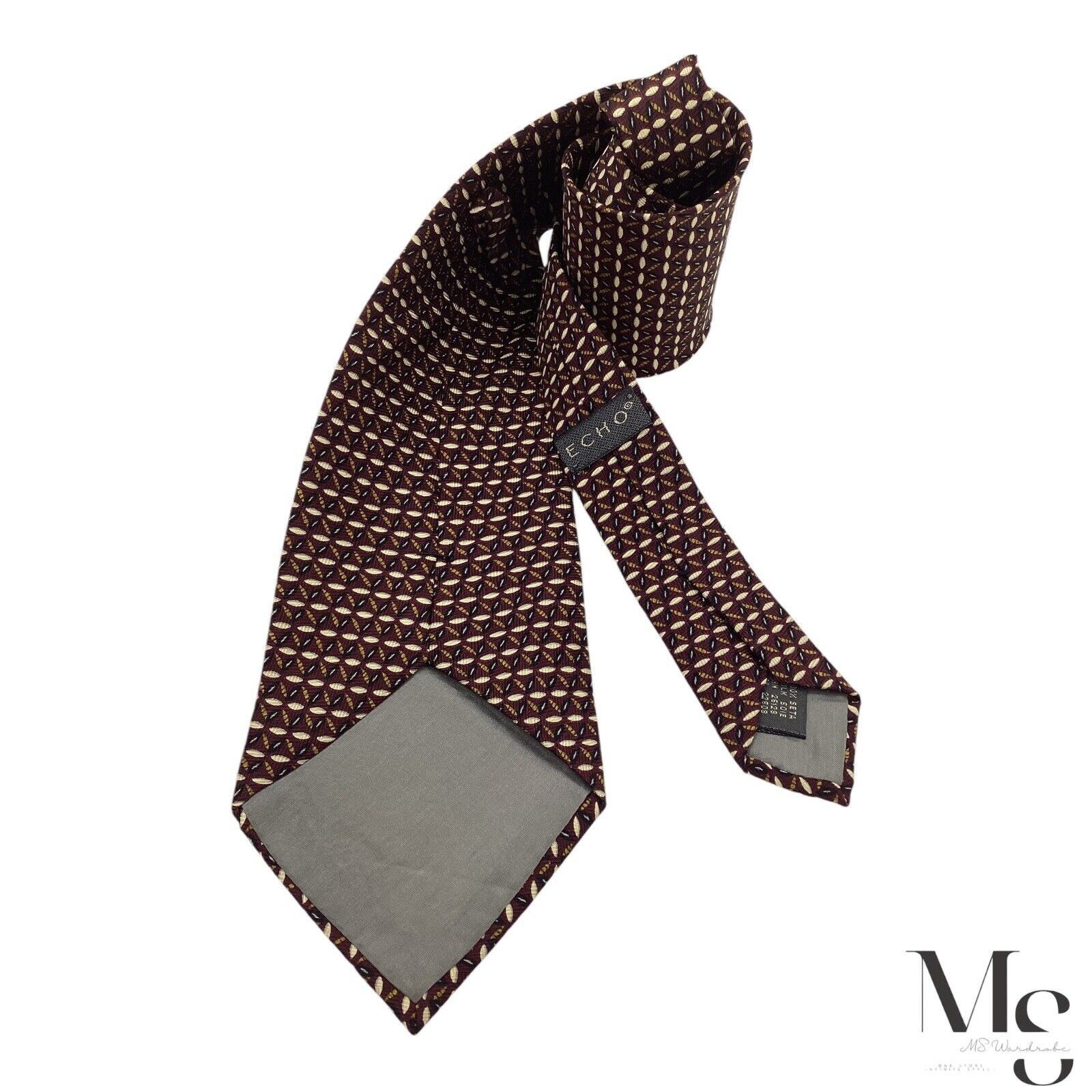 Ecco ECHO Burgundy Geometric Silk Tie Made In Italy W: 4" EX COND Size ONE SIZE - 2 Thumbnail