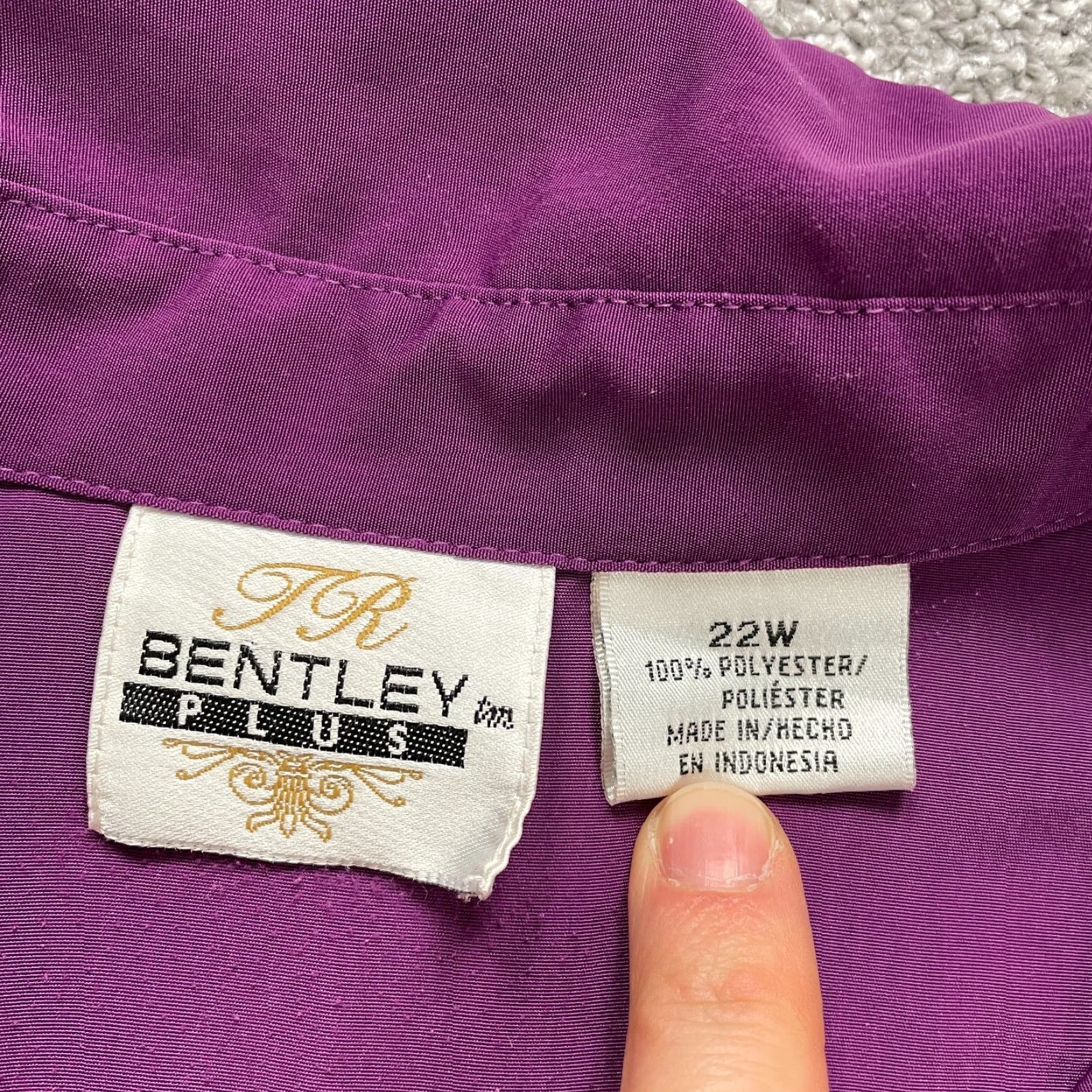 Vintage Bently Plus Button Down Shirt Womens 22W Purple Short Sleeve Polyester Casual Size 3XL / US 20-22 - 4 Thumbnail