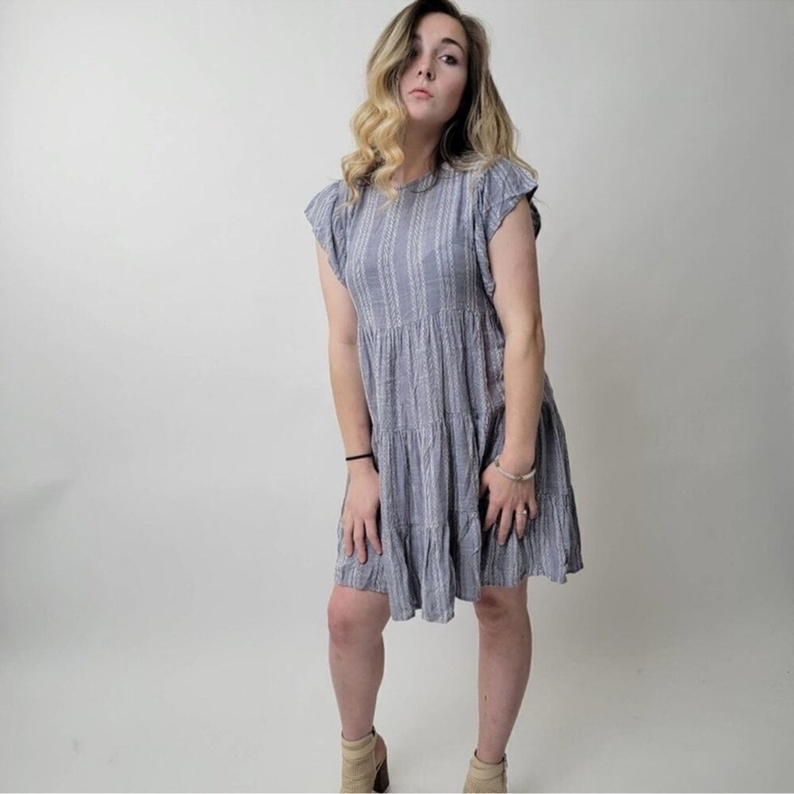 ELAN Elan Tiered Blue Grey Dress Size S / US 4 / IT 40 - 8 Thumbnail