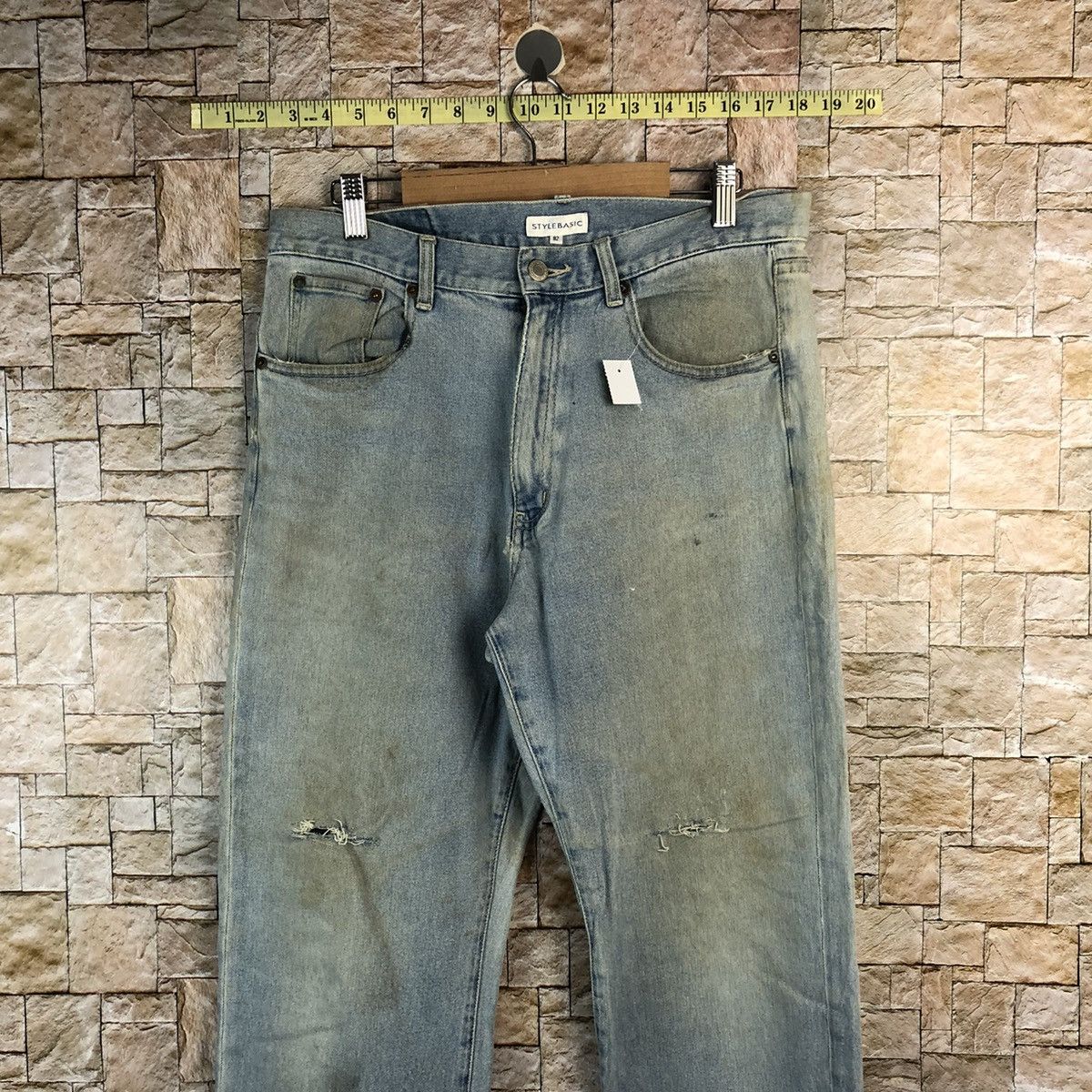 Japanese Brand Style Basic Blue Distressed vintage Denim Pants #A963 Size US 32 / EU 48 - 2 Thumbnail