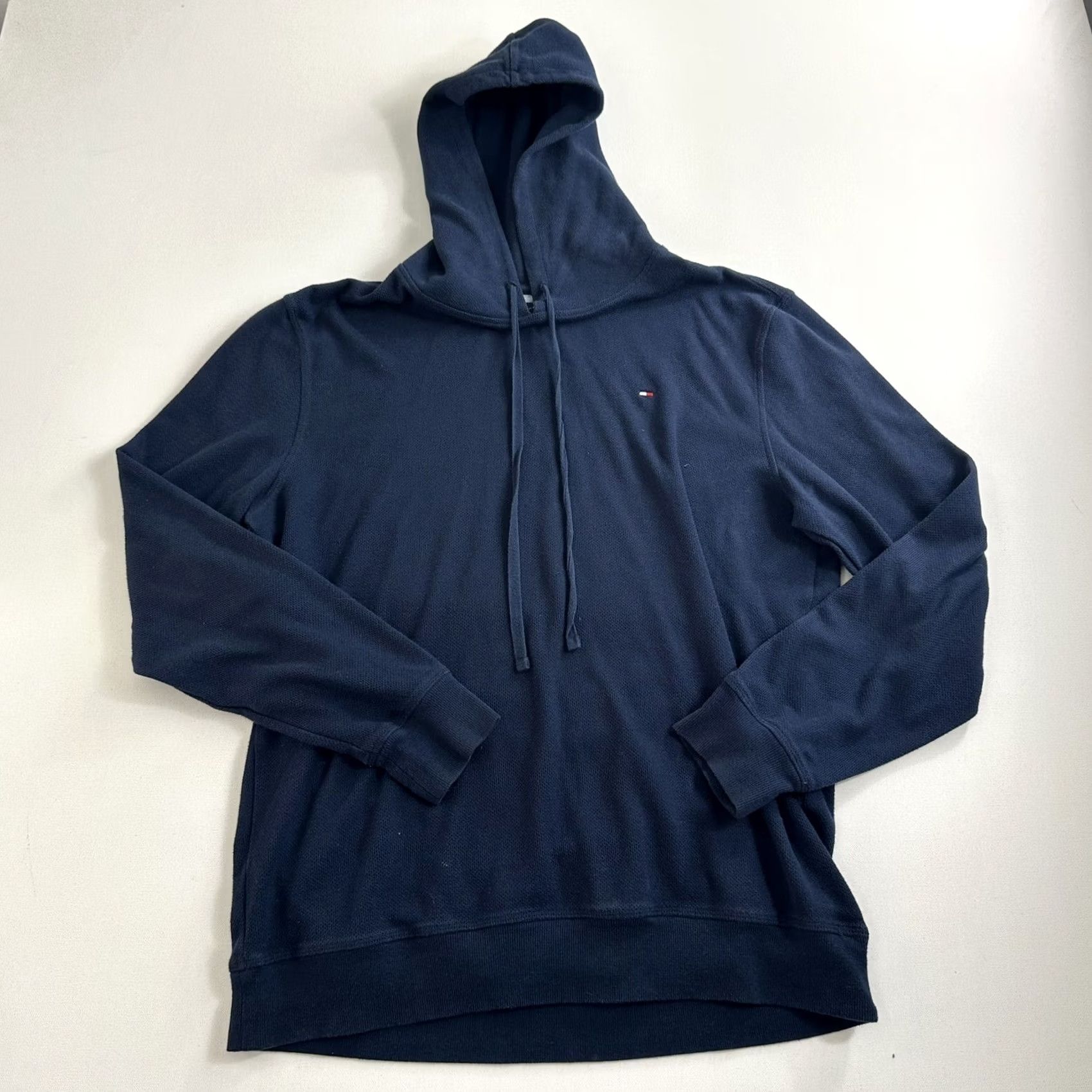Tommy Hilfiger Tommy Hilfiger Hoodie Pullover Mens Large Waffle Knit Thermal Long Sleeve Blue Logo Embroidered Classic Knit All Seasons Size US L / EU 52-54 / 3 - 2 Thumbnail