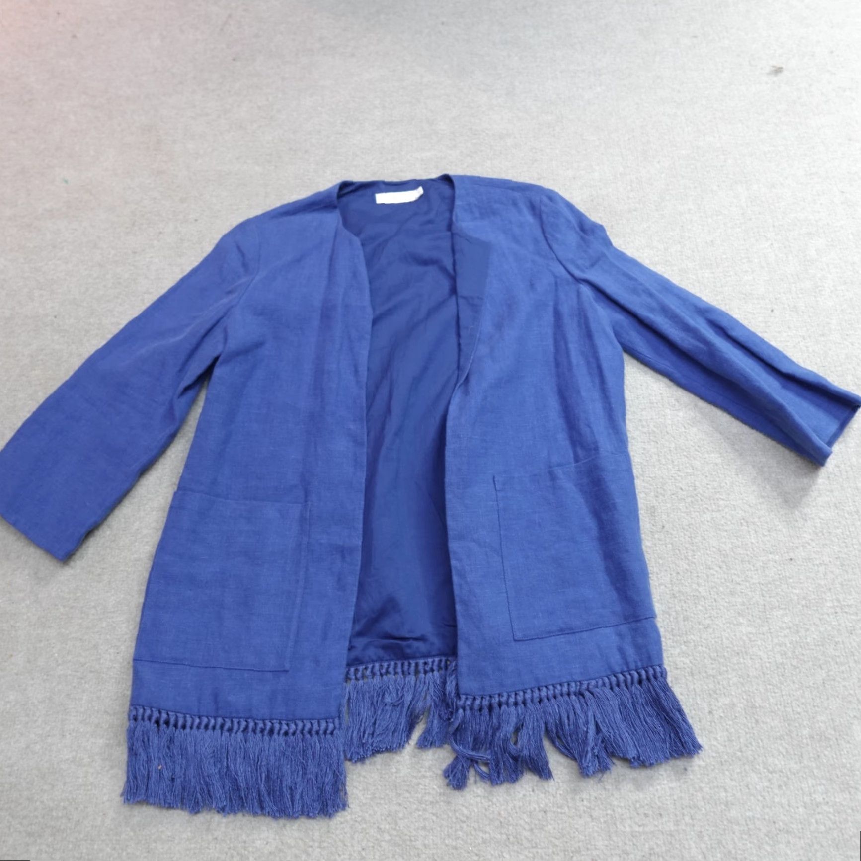 Tory Burch Tory Burch Cardigan Jacket Blue 6 Open Front Tassels Linen Knit Womens Jacket Size M / US 6-8 / IT 42-44 - 2 Thumbnail
