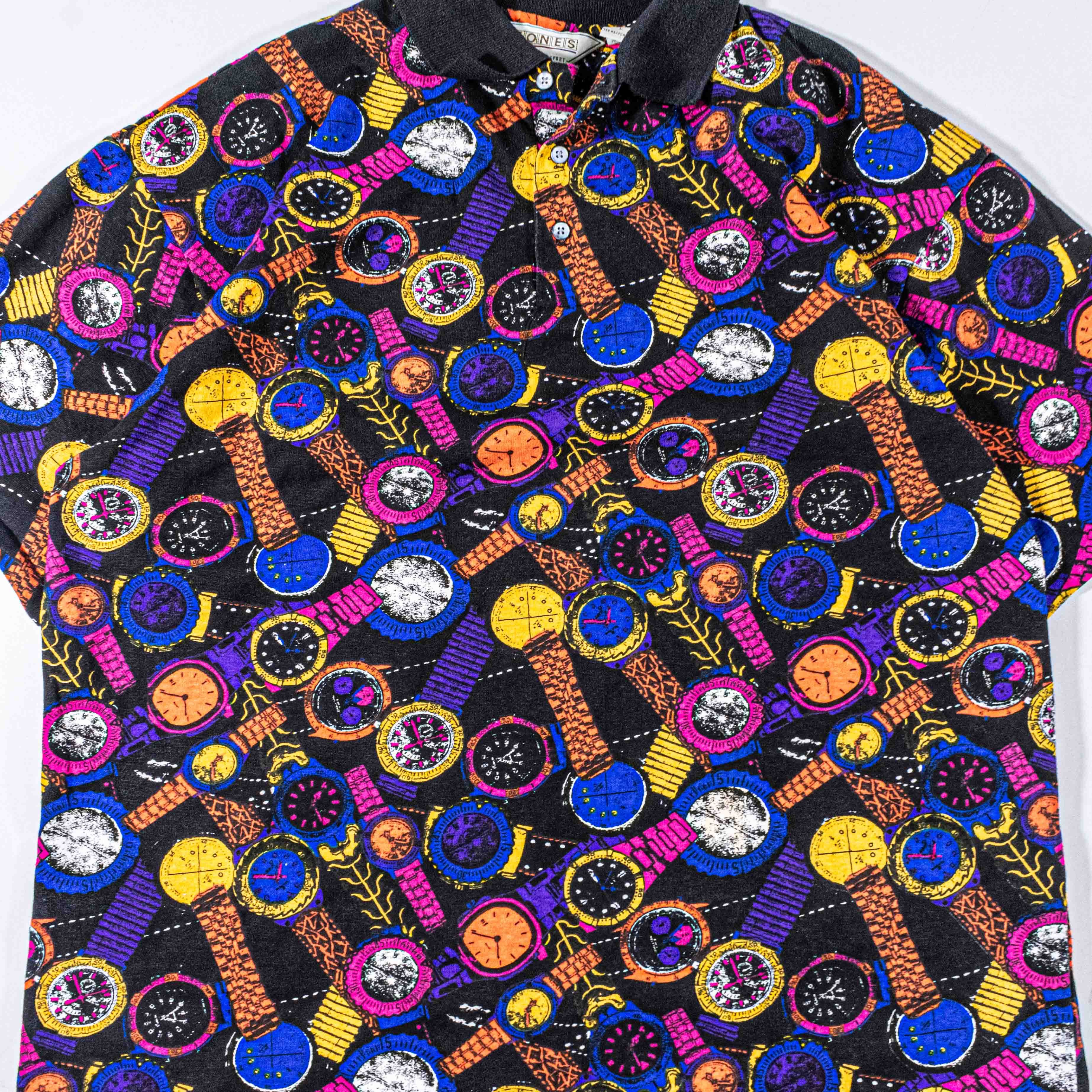Vintage VTG Watch Timepiece All Over Print Polo Shirt CC Sport 90s Size US L / EU 52-54 / 3 - 4 Thumbnail