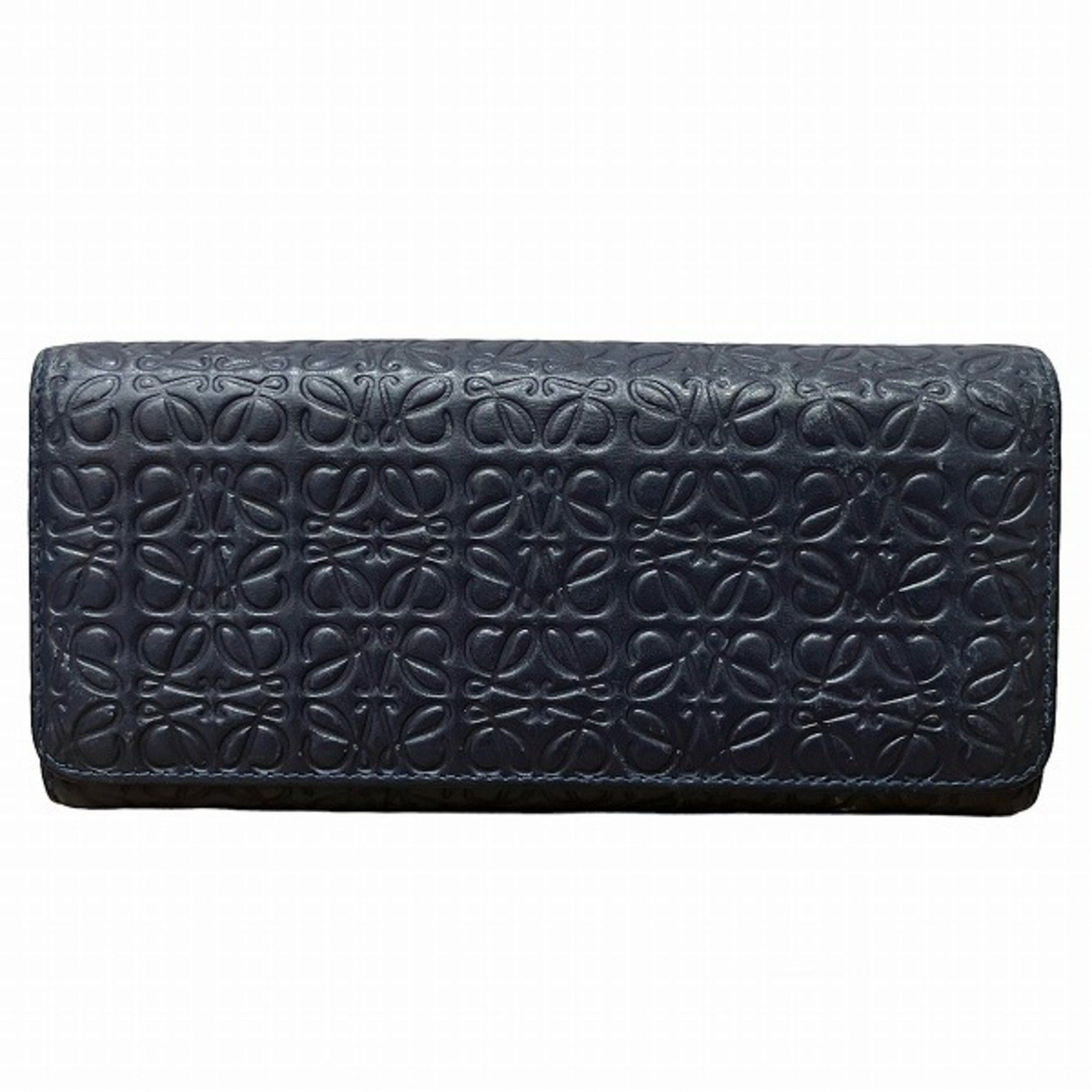 image of Loewe Anagram G0501Eq017-G0517 Flap Embossed Long Wallet Bi-Fold For Men in Navy, Women's