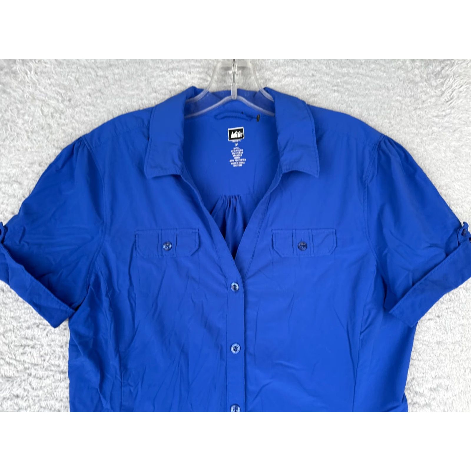 Vintage REI Shirt Women Medium Blue Button Up Short Sleeve Pocket Nylon Blend Fish Hike Size M / US 6-8 / IT 42-44 - 4 Thumbnail