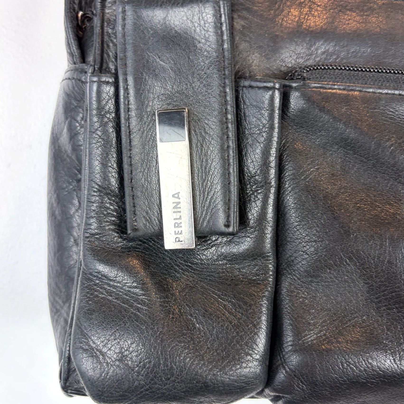 Vintage VINTAGE Perlina Leather Purse Shoulder Bag Black 90s Y2K Women Medium Leather Purse Shoulder Bag Vintage Style Mens Womens Girls Size ONE SIZE - 3 Thumbnail