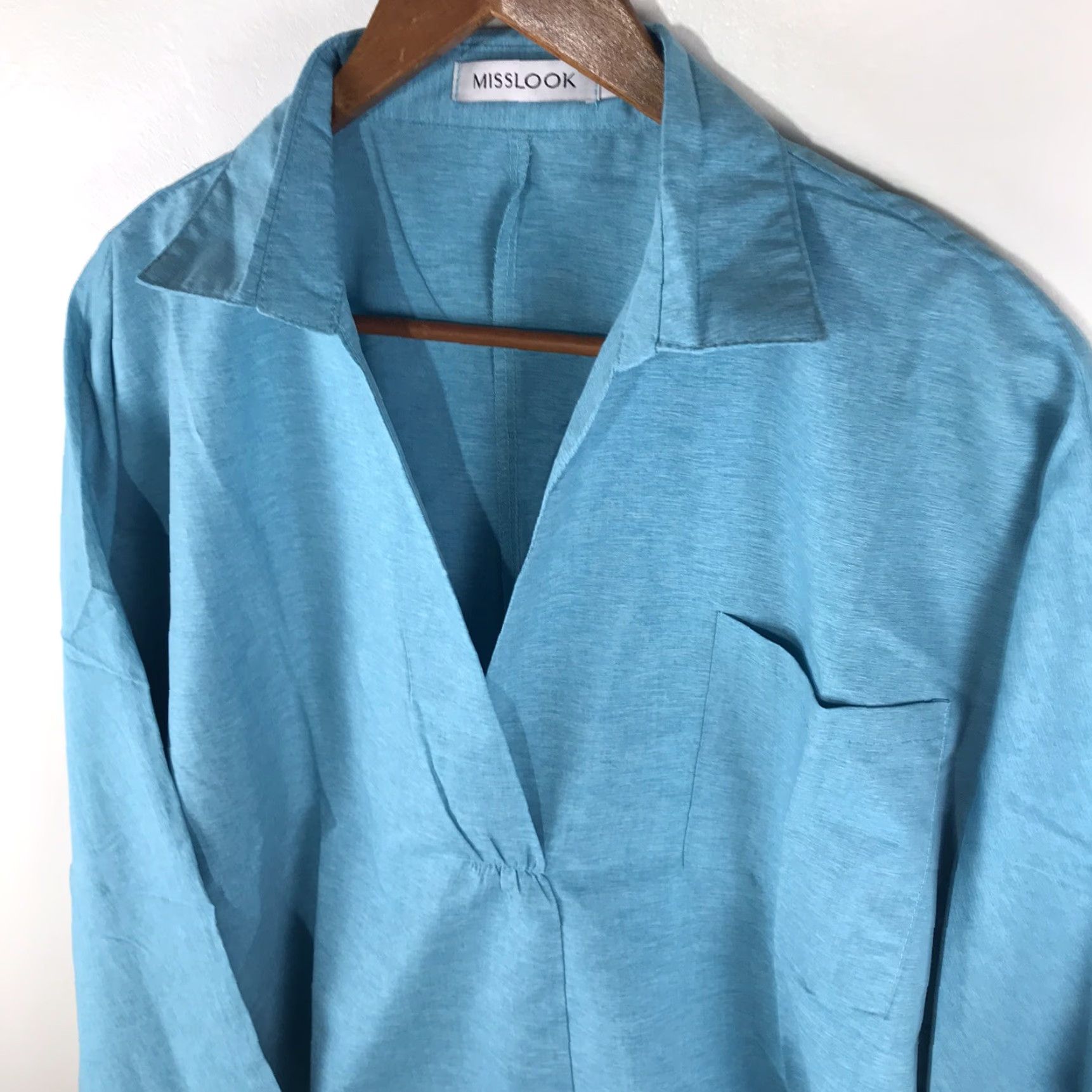 Vintage MissLook Blue Collared Pullover Top Women Size L Size L / US 10 / IT 46 - 2 Thumbnail
