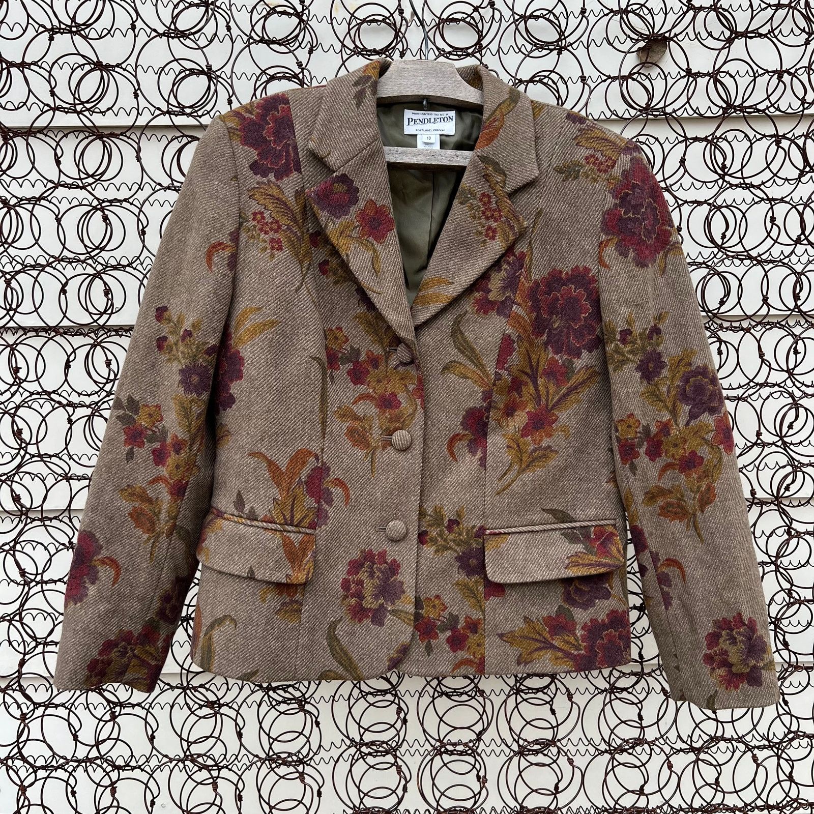 Pendleton Pendleton Green Floral Leaf Fall Wool Blazer Size 10 Size L / US 10 / IT 46 - 1 Thumbnail
