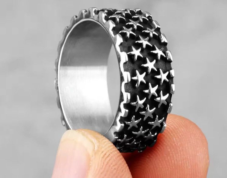 Jewelry x Ring Gold Plated Streetwear All Star Ring Size 7-12 in Silver, Men's