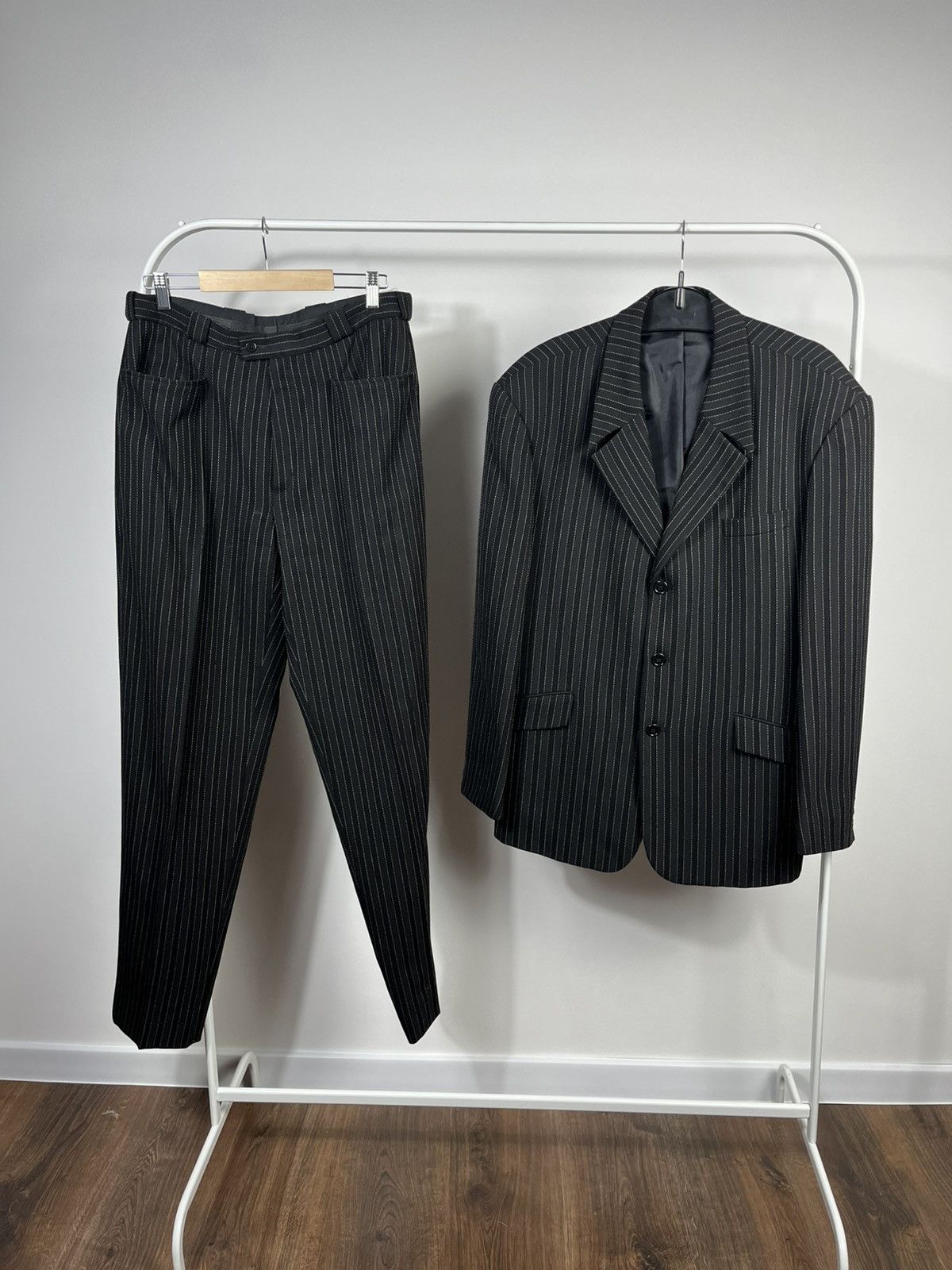 Other Vintage Wool Pinstripe Suit Set Blazer Pants Black France 52 Size 42R - 1 Thumbnail