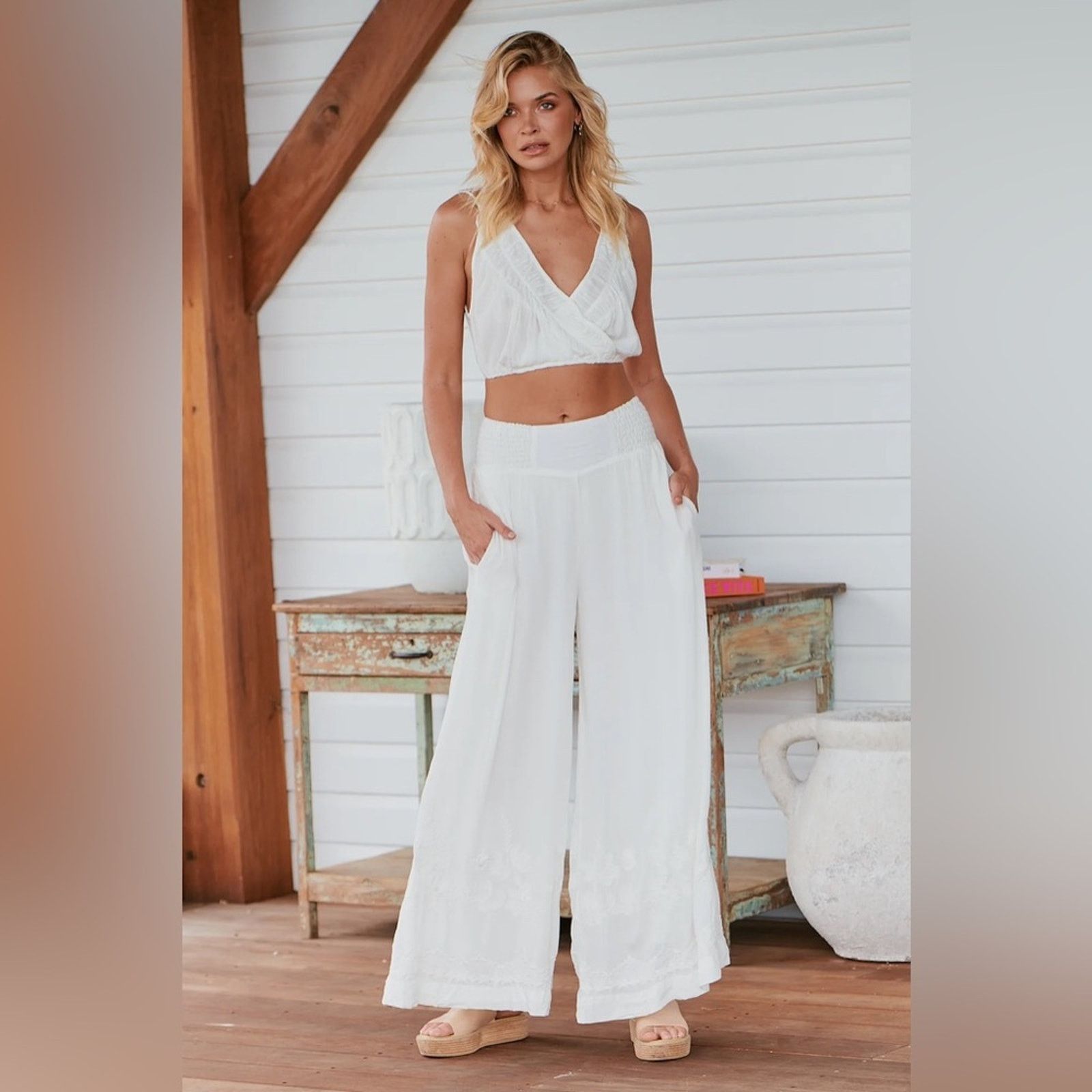 Free People 🎉LAST‎ PIECE🎉FREE PEOPLE Angie Wide Pants And VNeck TopSet Size 28" / US 6 / IT 42 - 1 Thumbnail