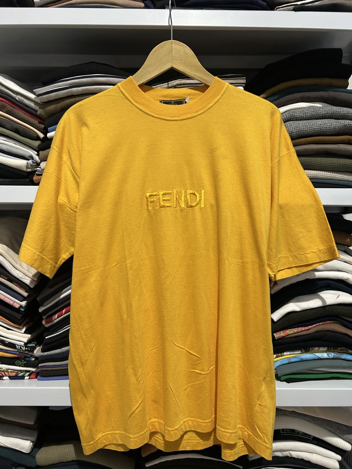 Vintage Fendi Tshirt Logo Yellow