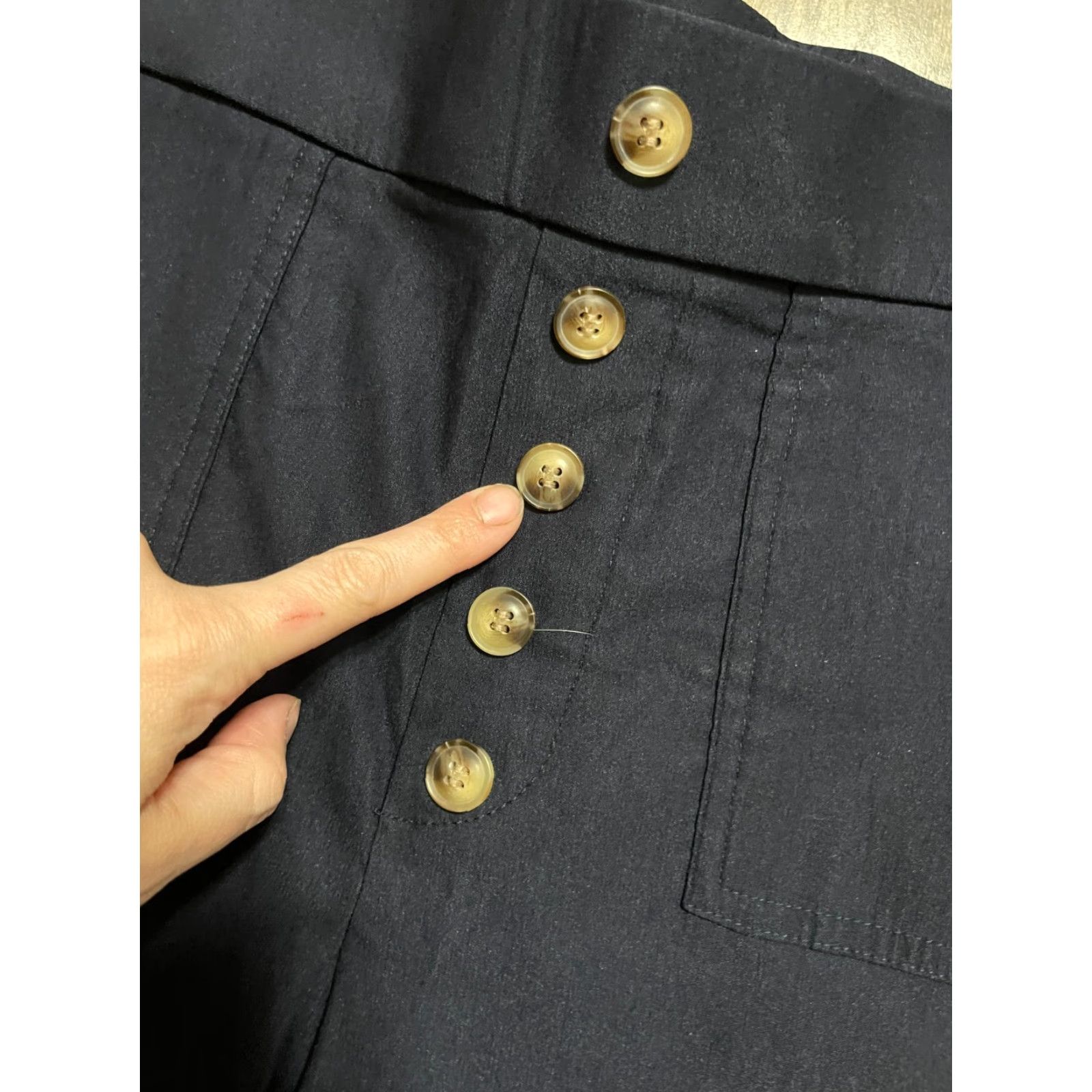 Vintage One Pants Women's Medium Navy Blue Pull on Button Fly Flared Pants Casual Regular Inseam 30" Size M Blue Womens Size 32" / US 10 / IT 46 - 4 Thumbnail