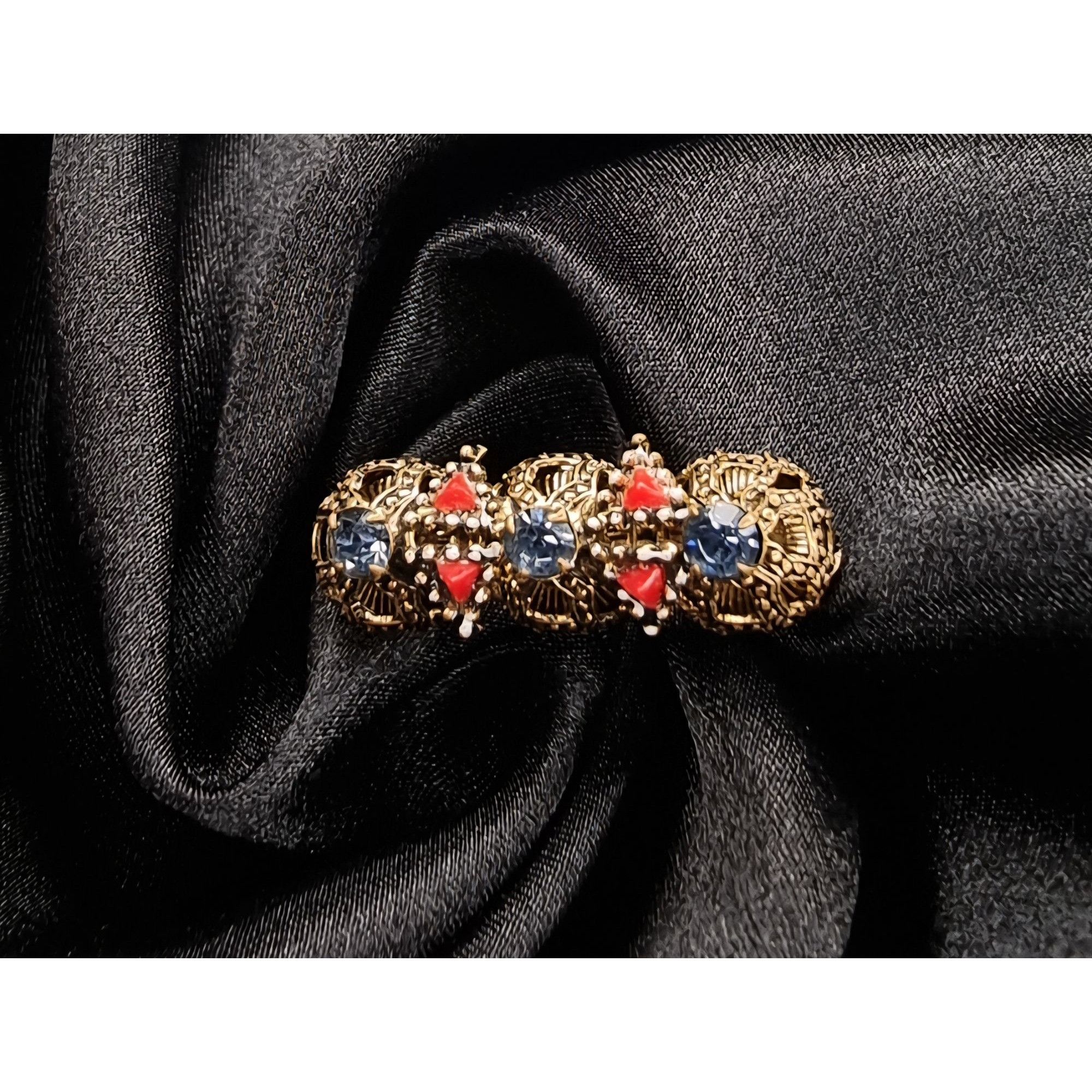 Vintage Vintage 1950s Gold-Tone Brooch With Blue & Red Glass Stones Size ONE SIZE - 3 Thumbnail