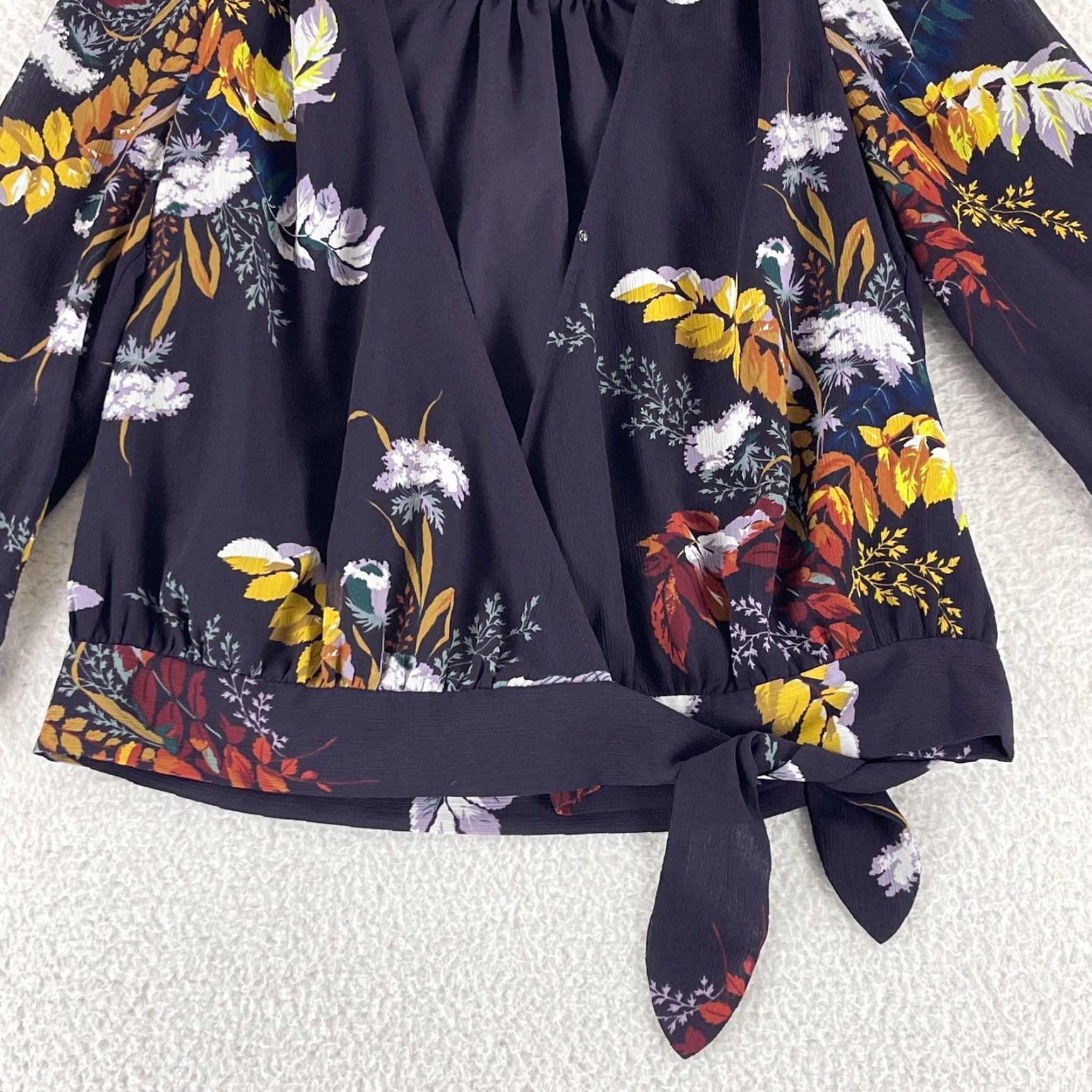 Madewell Madewell Purple Floral Blooming Oasis Wrap Shirt Womens XS 3/4 Sleeve V-Neck Cropped Blouse Size XS / US 0-2 / IT 36-38 - 4 Thumbnail