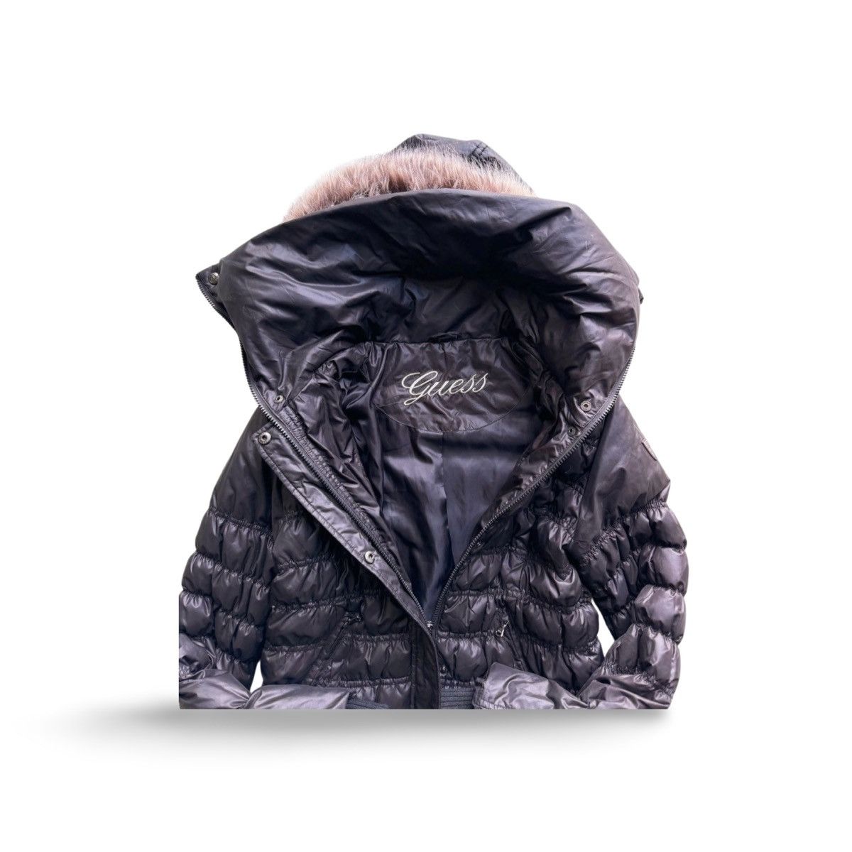 Vintage Vintage Guess Y2K Faux Fur Hood Down Feather Puffer Jacket Size L / US 10 / IT 46 - 4 Thumbnail
