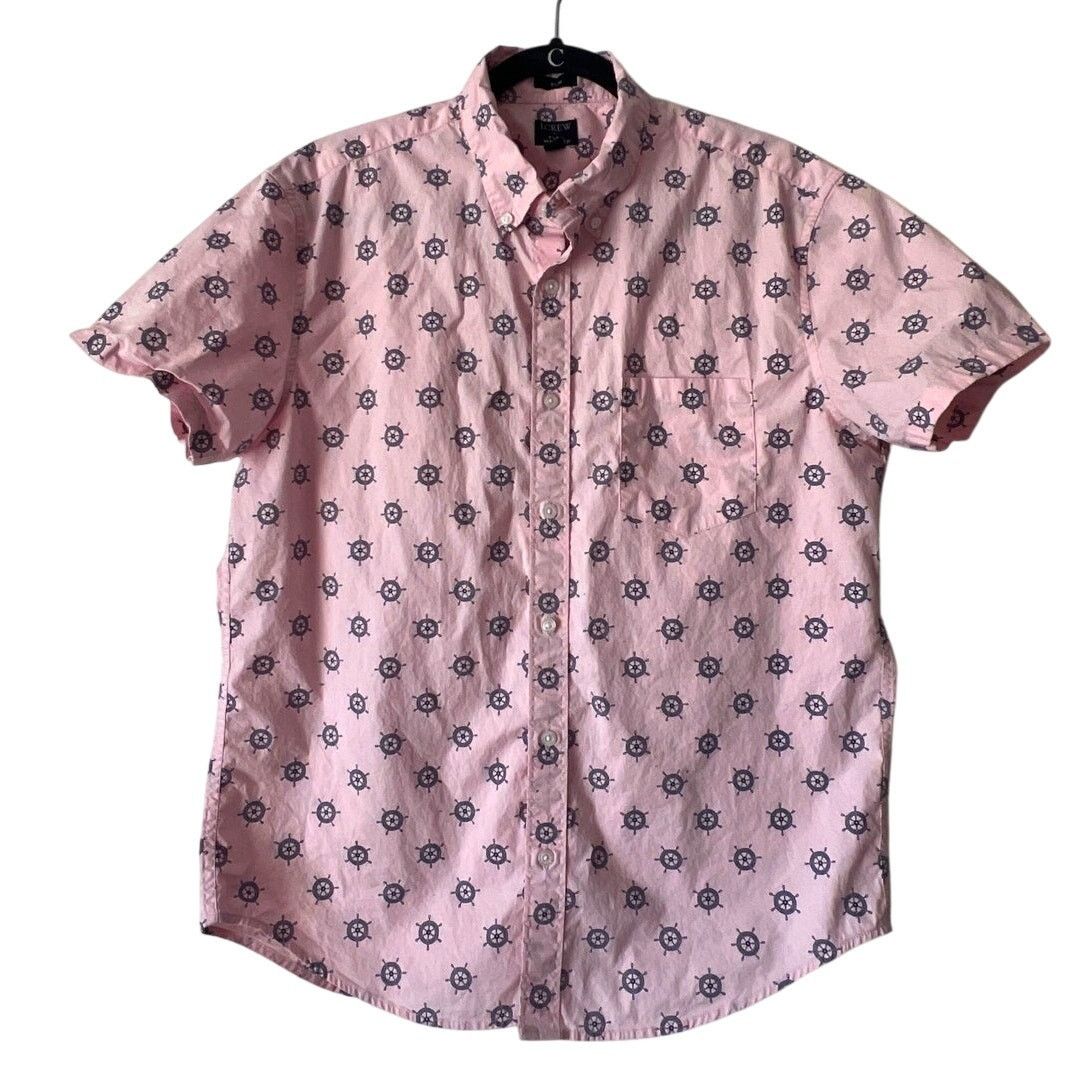 J.Crew JCrew Nautical Wheel Pink SS Button Up Flex Washed SLIM LRG Size US L / EU 52-54 / 3 - 1 Thumbnail