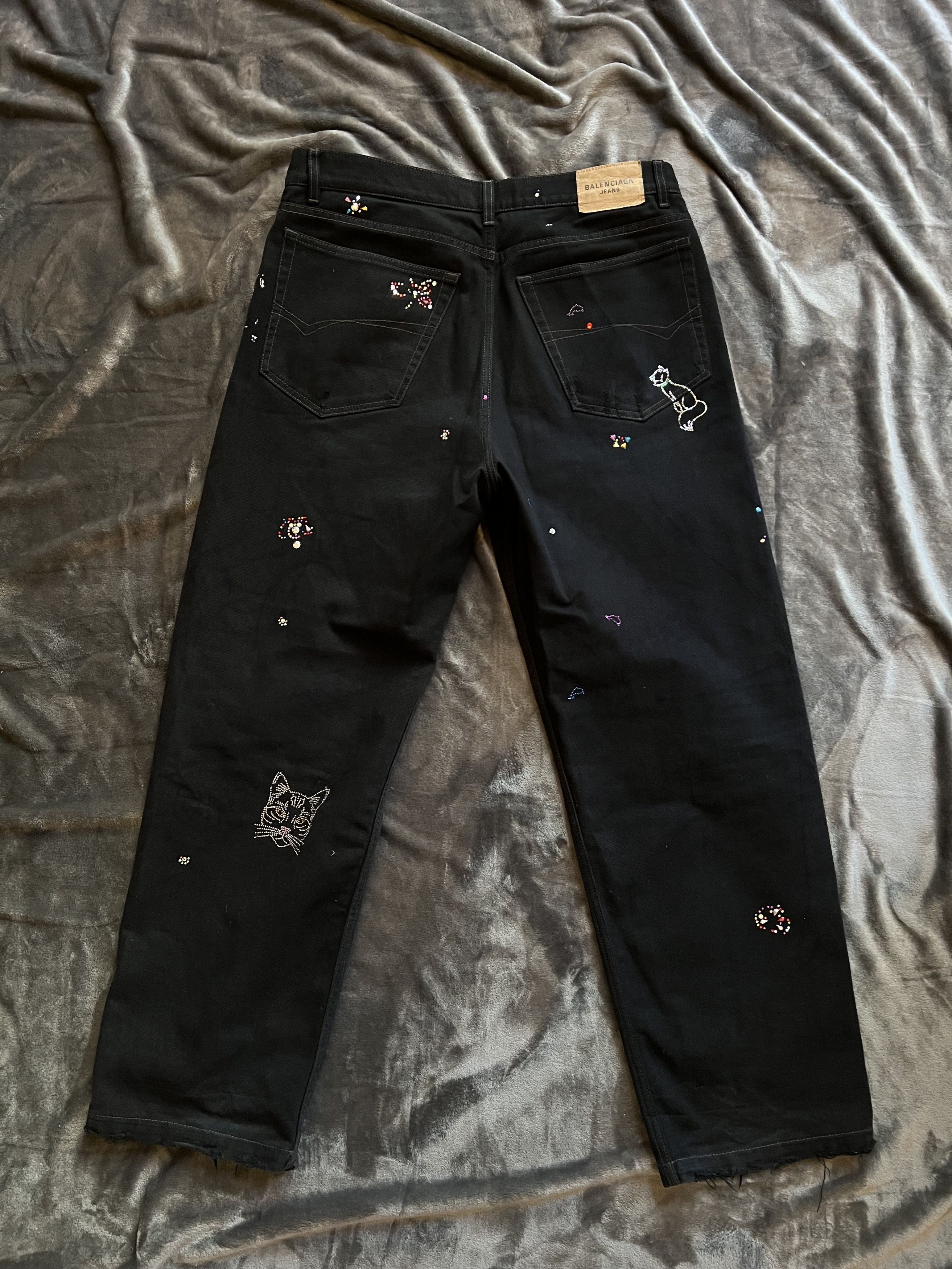 Balenciaga Balenciaga Rhinestone Scribble Denim Jeans Size US 34 / EU 50 - 3 Thumbnail