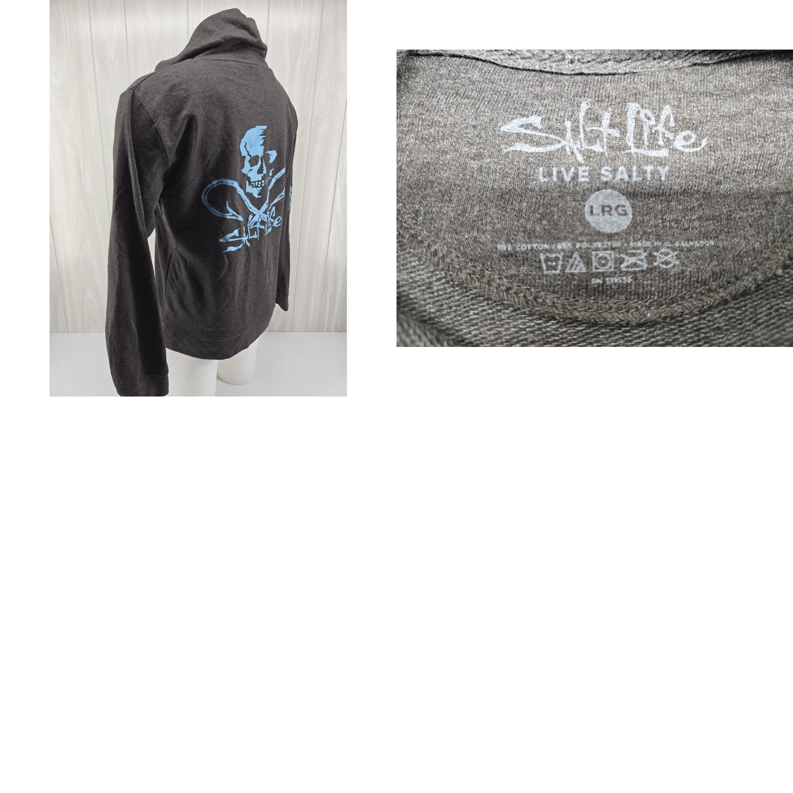 Vintage Salt Life Mens LARGE Gray Skull And Bones Graphic Hoodie Logo Kangaroo Pullover Hoodie Size US XXL / EU 58 / 5 - 8 Thumbnail