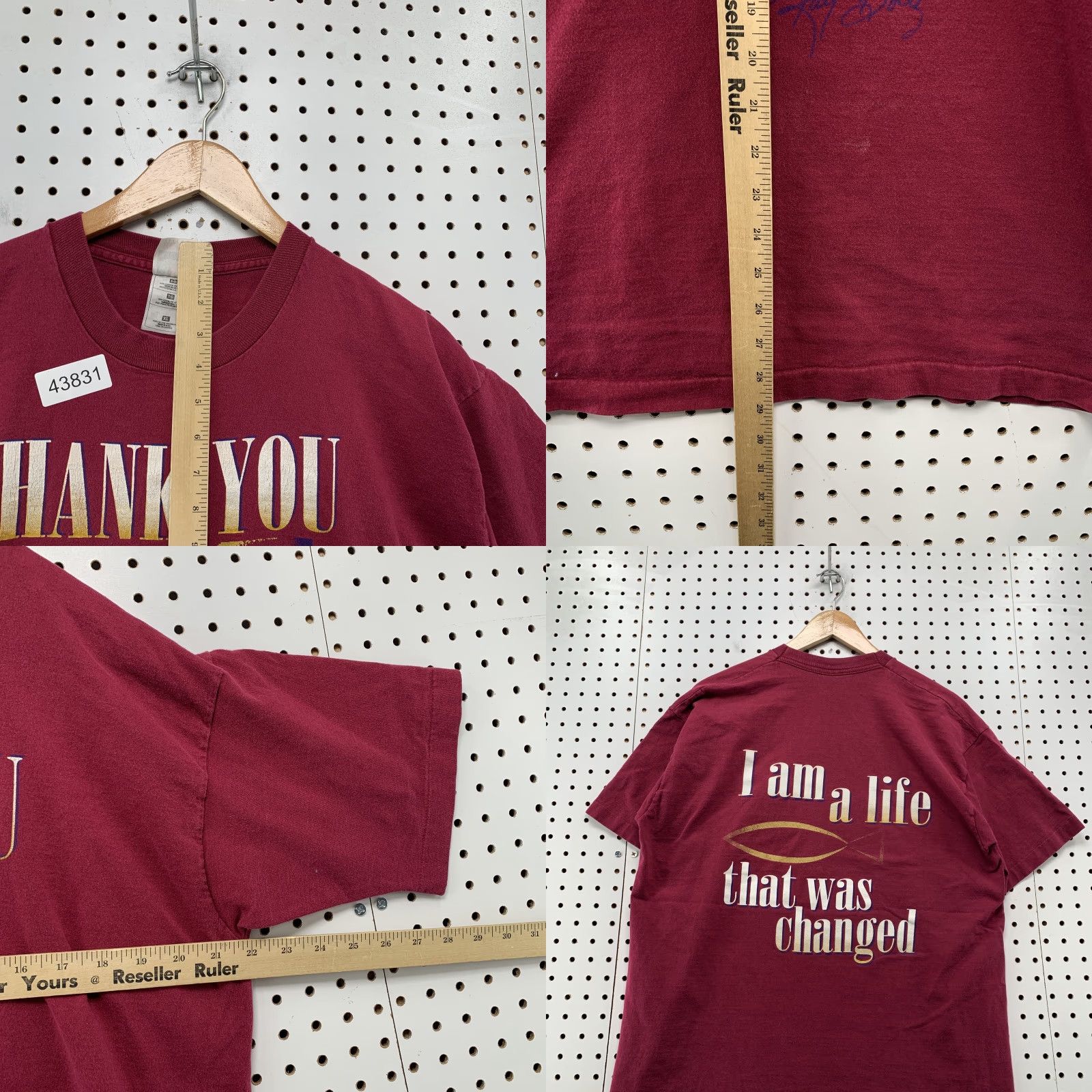 Fruit Of The Loom VINTAGE Fruit of the Loom 90s Ray Boltz Thank You Lord Shirt XL Red Crew Neck Short Sleeve Mens TEE Size US XL / EU 56 / 4 - 8 Thumbnail