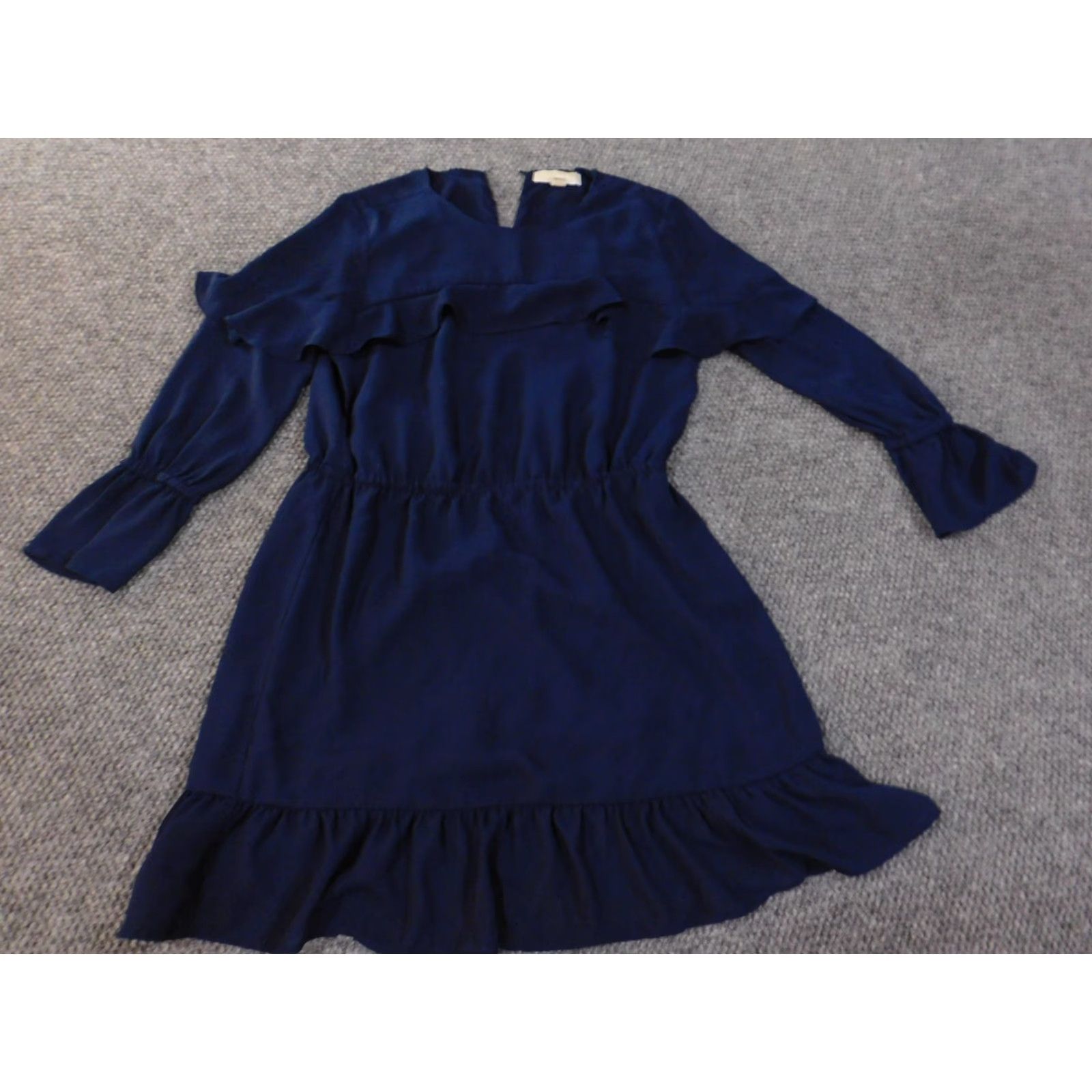 Michael Kors Michael Kors Dress Medium blue ruffles womens striped polyester stretch A-line Knee Length Round Neck Long Sleeve Zip Casual Size M / US 6-8 / IT 42-44 - 2 Thumbnail