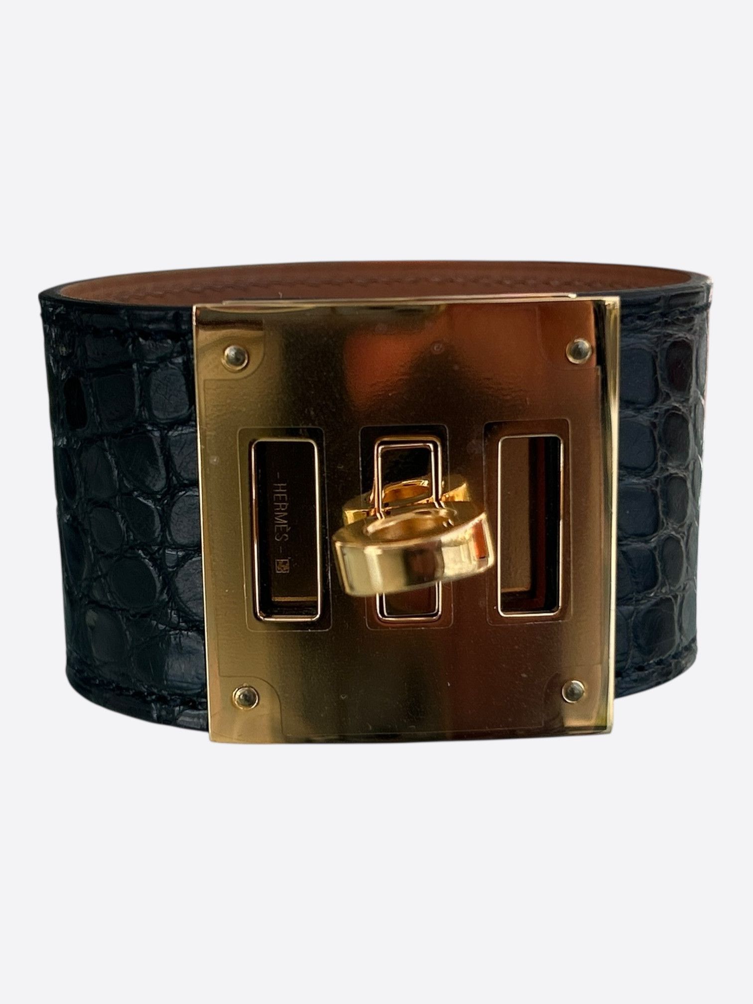 Hermes Hermes Black Crocodile & Gold Hardware Kelly Bracelet Size ONE SIZE - 1 Thumbnail