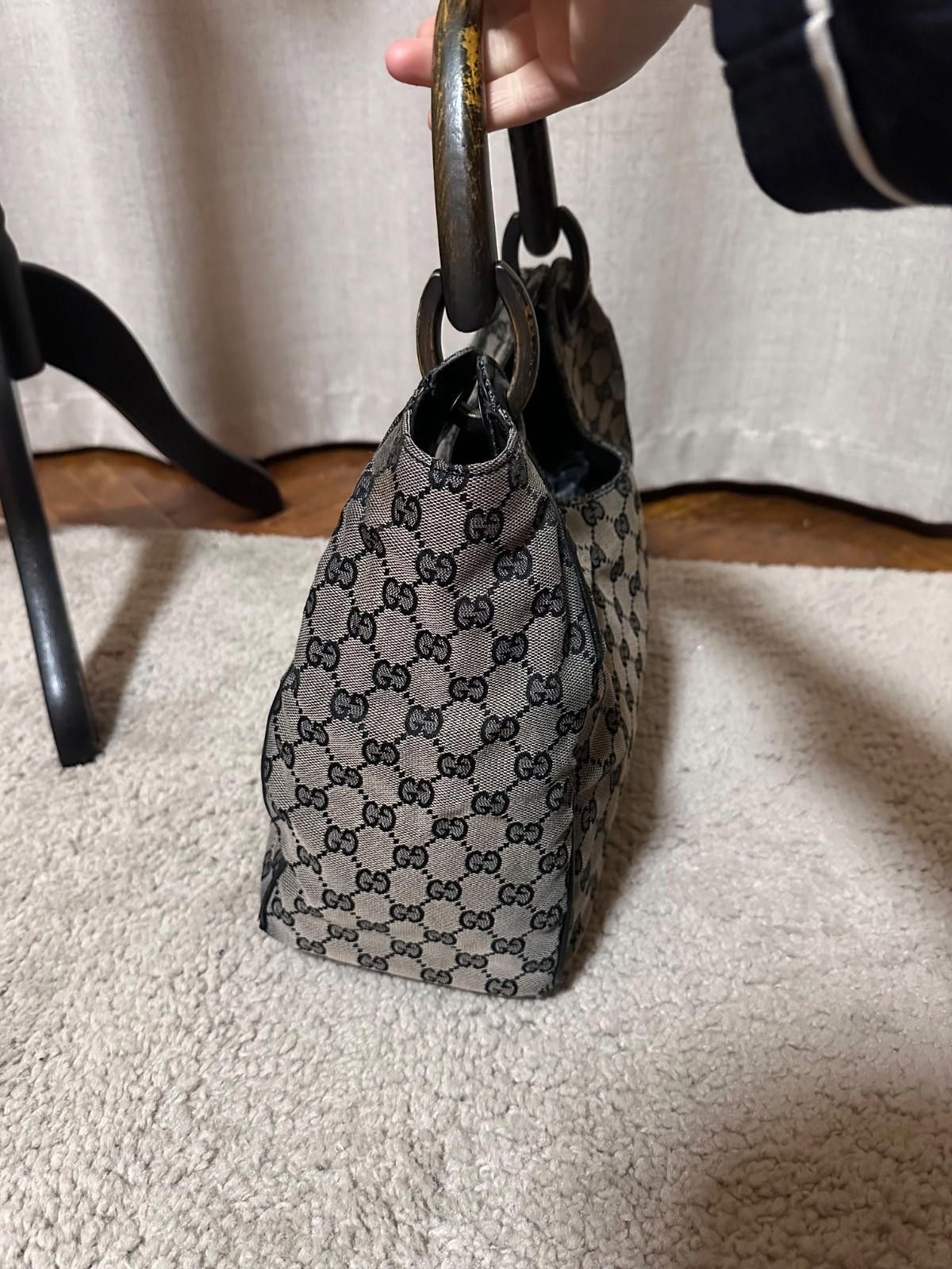 Gucci Rare GUCCI GG Canvas Wood Handle Handbag Tote Bag Hobo Navy Size ONE SIZE - 5 Thumbnail