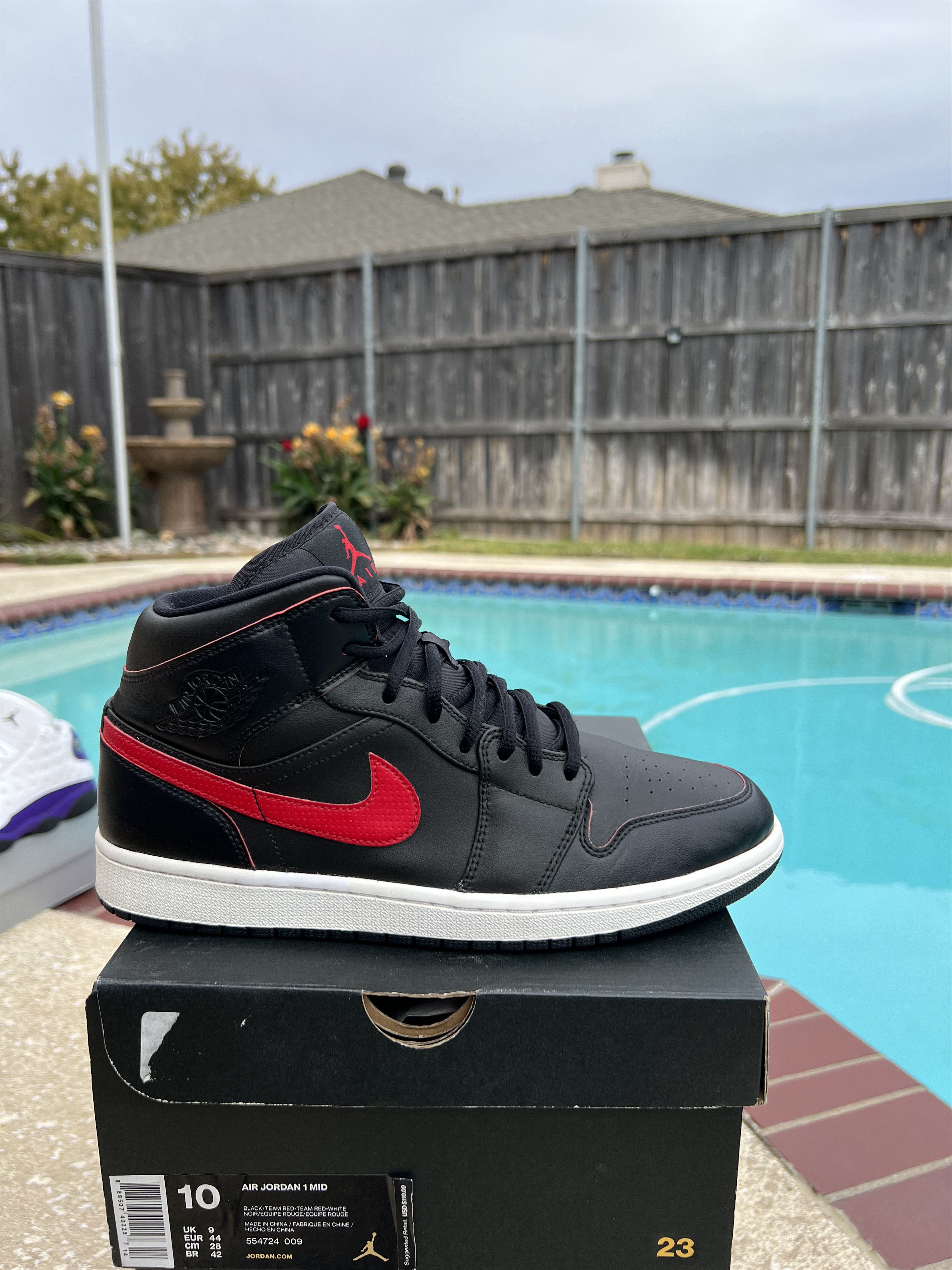 image of Jordan Nike Air Jordan 1 Mid Black Gym Red Shoes, Men's (Size 10)
