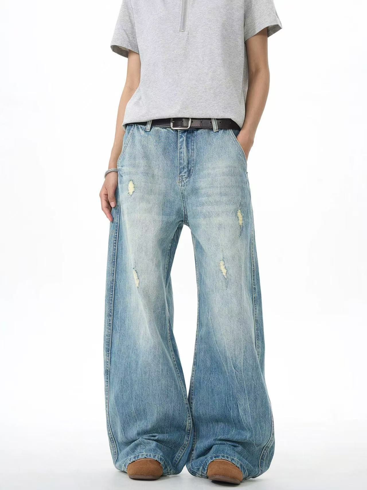 Vintage American men's loose wide-leg vintage ripped washed jeans Size US 32 / EU 48 - 6 Thumbnail