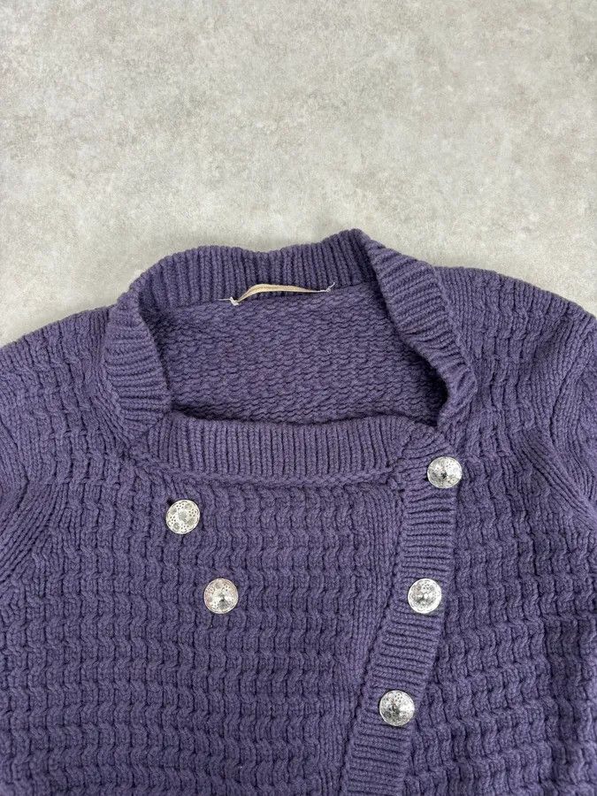Marithe + Francois Girbaud 2000s Marithé + François Girbaud Asymmetrical Buttoned Wool Purple Cardigan Size S / US 4 / IT 40 - 4 Thumbnail