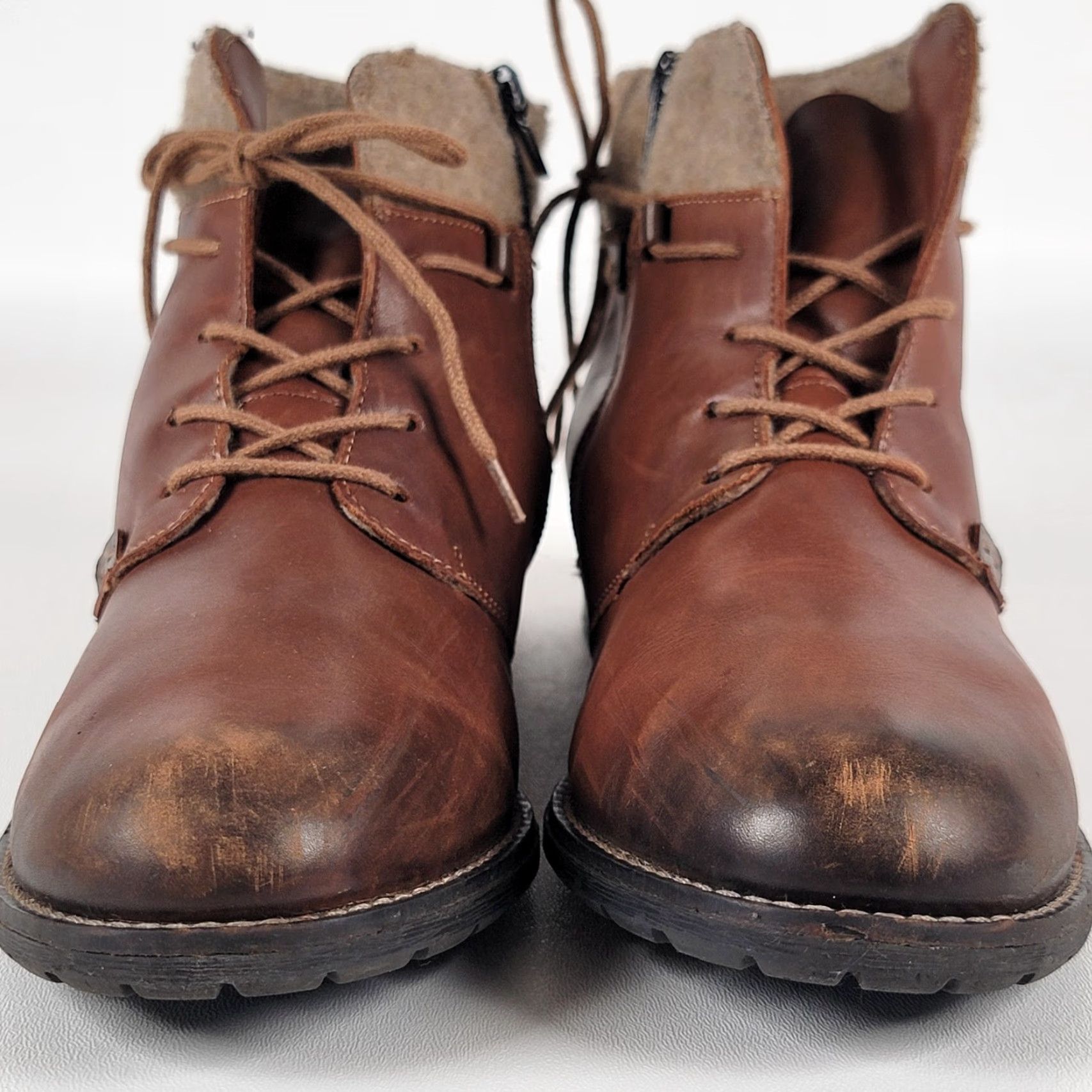 Vintage Remonte Ankle Boots Womens 41 Brown Lace Up Side Zip Leather Faux Fur Cuff Size US 11 / IT 41 - 3 Thumbnail
