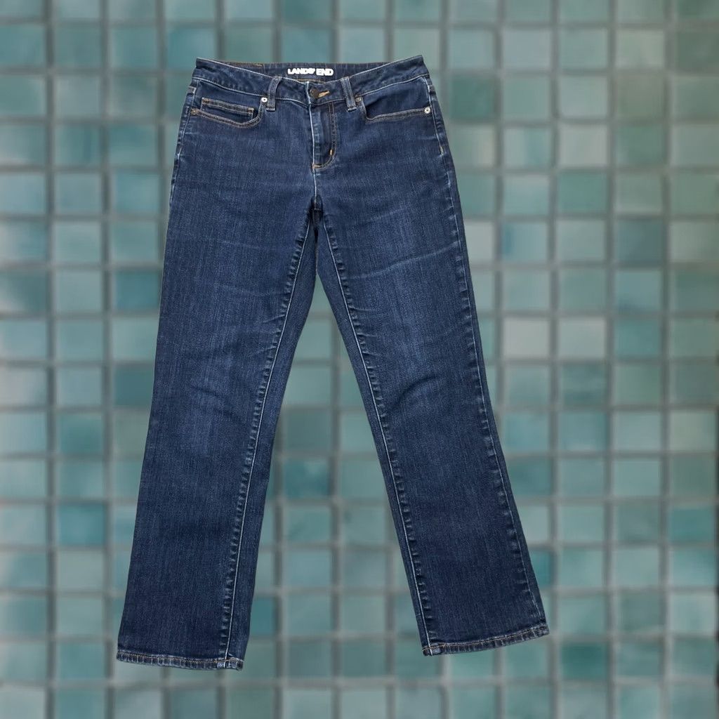 Lands' End Lands End Jeans Womens 6 Petite Blue Straight Leg Dark Wash Denim Stretch Cotton Size 30" / US 8 / IT 44 - 1 Thumbnail