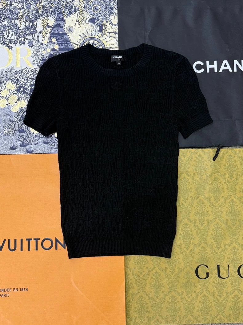 Chanel Chanel Black Logo Knit Short Sleeve Top Size US M / EU 48-50 / 2 - 1 Thumbnail