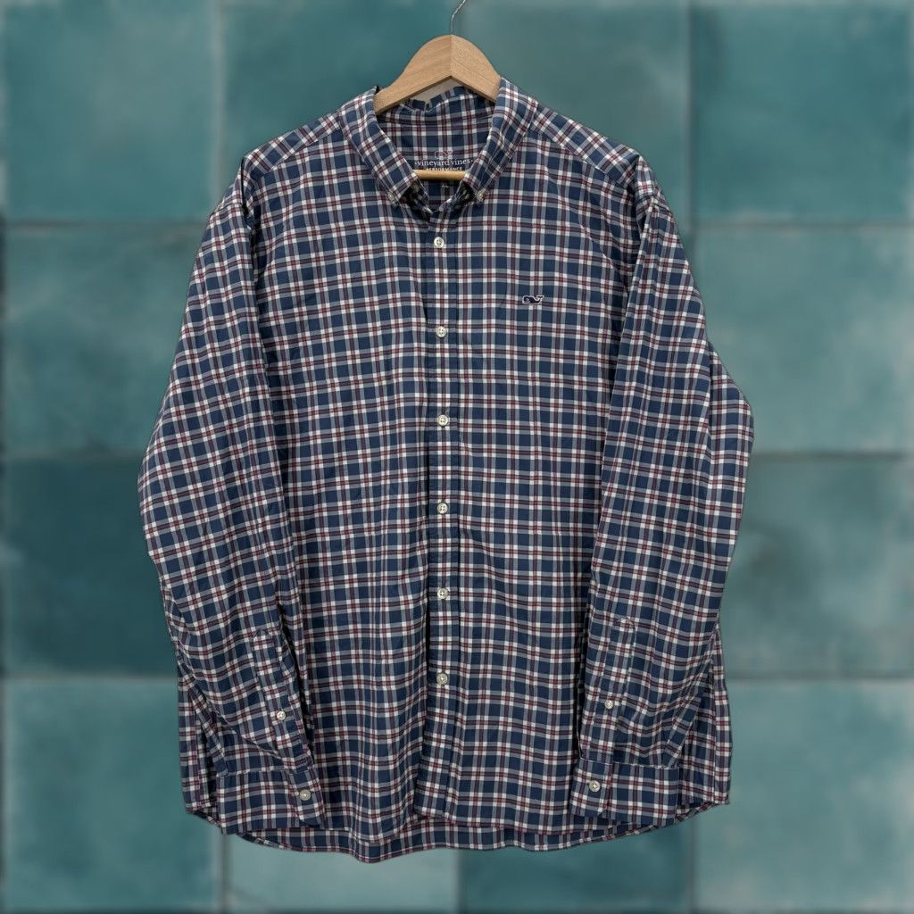 Vineyard Vines Vineyard Vines Shirt Mens XL Blue Plaid Performance Classic Stretch Button Down Shirt Size US XL / EU 56 / 4 - 1 Thumbnail