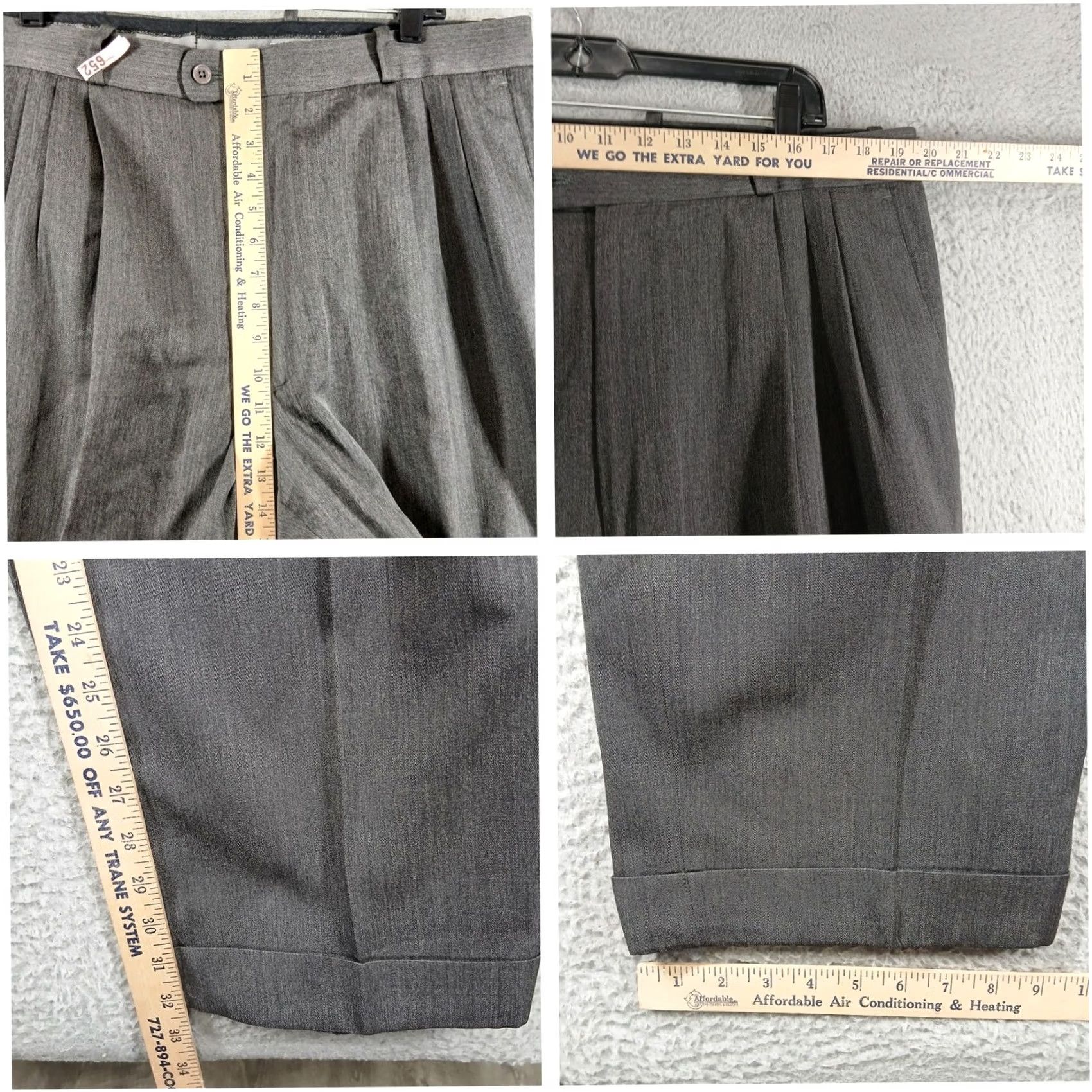 Vintage Bachrach Grey Pleated Dress Pants 100% Wool Cuffed Trousers 38x34 Mens Pants Formal Dress Wool Gray Solid Front Pleated Cuffed 38x34 Size US 38 / EU 54 - 6 Thumbnail