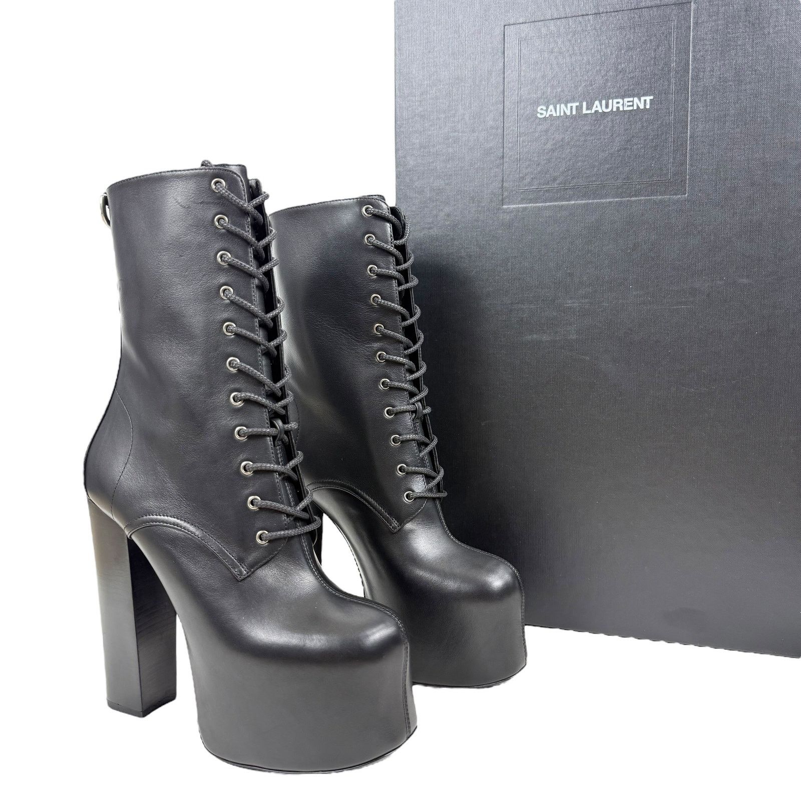 Saint Laurent Paris New Saint Laurent Cherry Lace Up Leather Platform Boots Size US 7.5 / IT 37.5 - 2 Thumbnail
