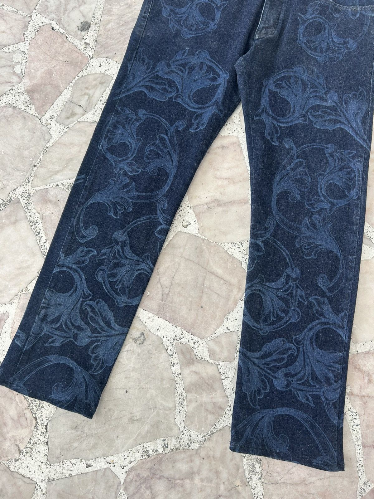 Versace Blue Jacquard Baroque Pattern Denim Size US 34 / EU 50 - 3 Thumbnail