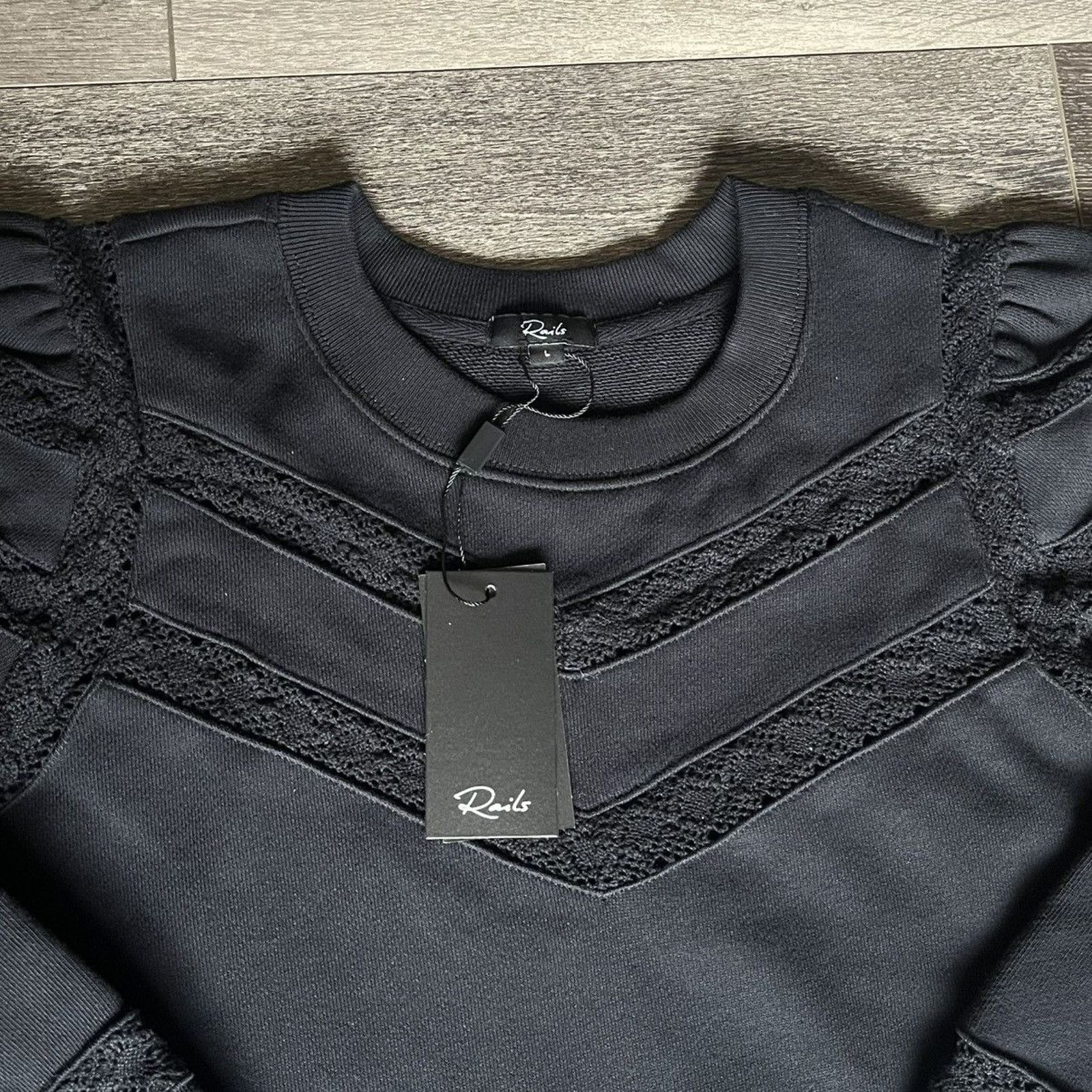 Rails New with Tags Rails Isles Lace Inset Cotton Sweatshirt Black Size L / US 10 / IT 46 - 4 Thumbnail